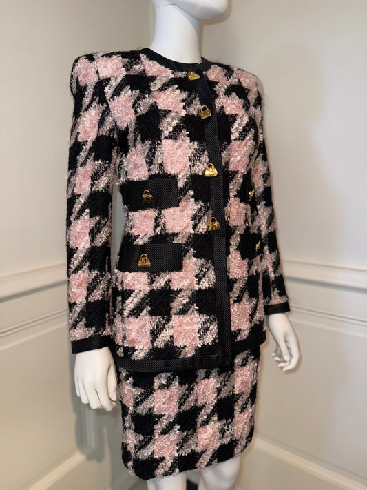 Iconic gorgeous vintage Escada by Margaretha Ley houndstooth skirt suit
