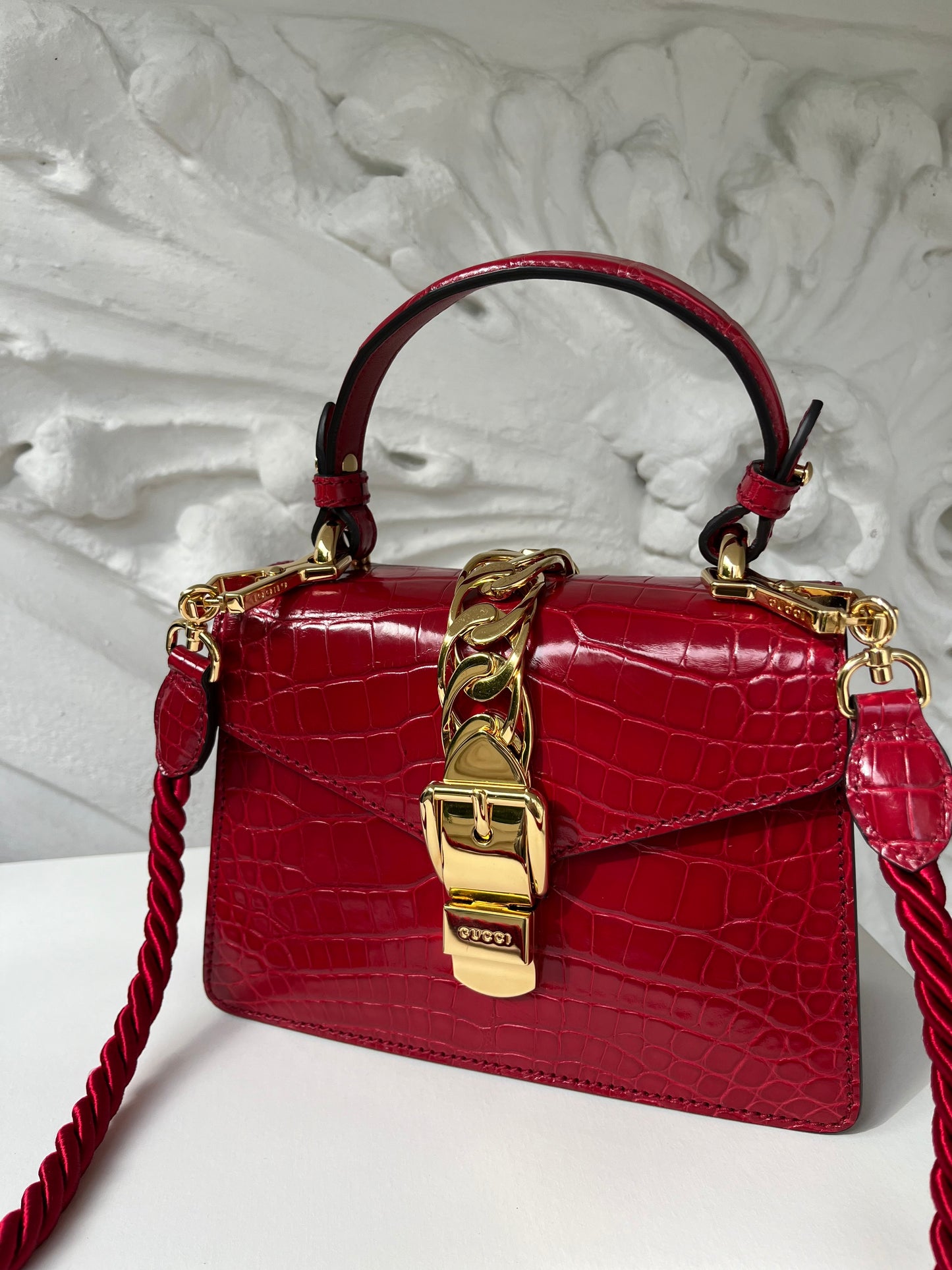 Gucci rare limited edition Pre-fall 2019 Sylvie chain Top handle crocodile leather handbag
