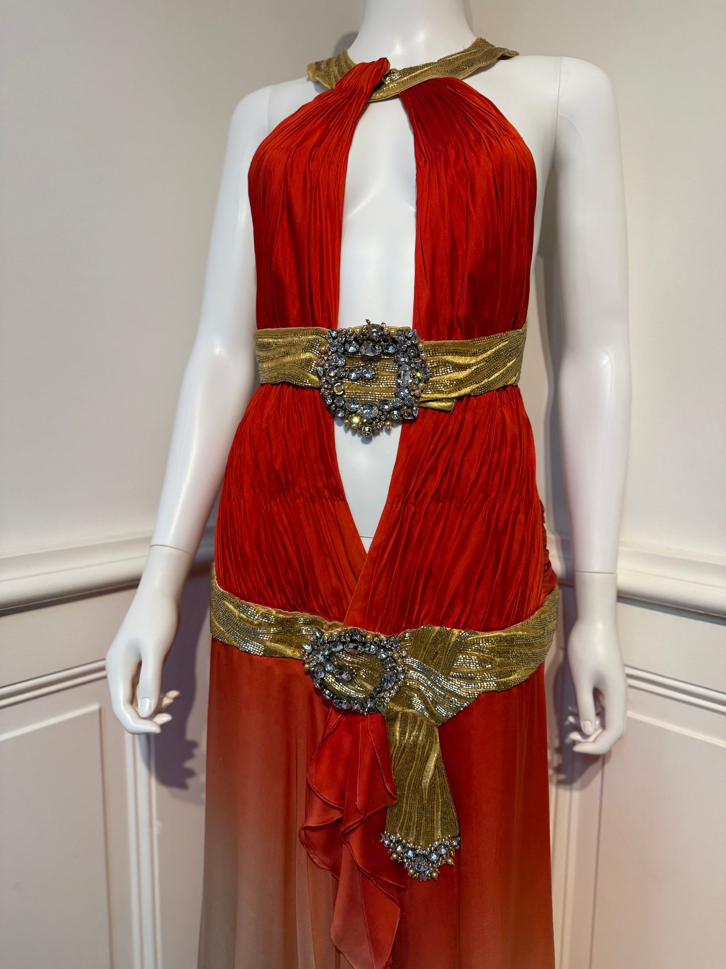 Roberto Cavalli SS 2006 Runway iconic silk backless dress with hand beaded details, embroidery✨