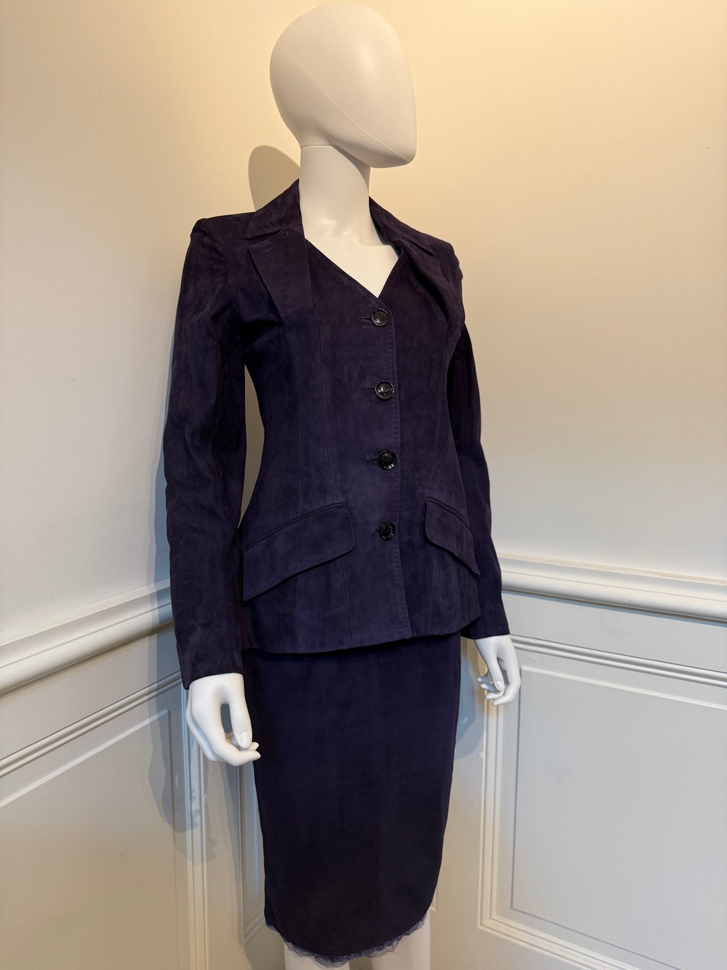 Dior Boutique by John Galliano circa 2005 iconic signature cut suede suit