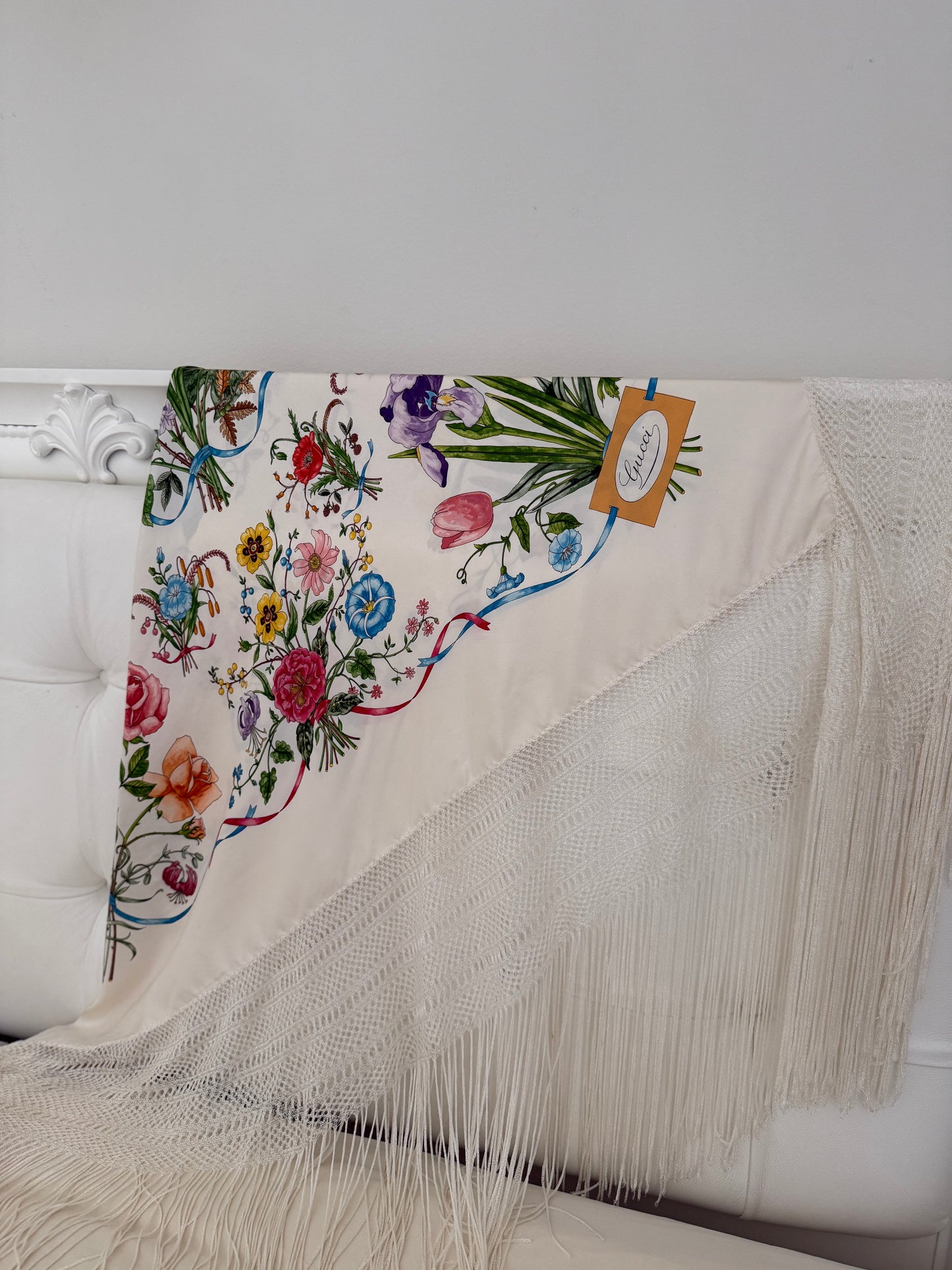 Vintage Gucci by Vittorio Accornero Flora II silk fringed shawl