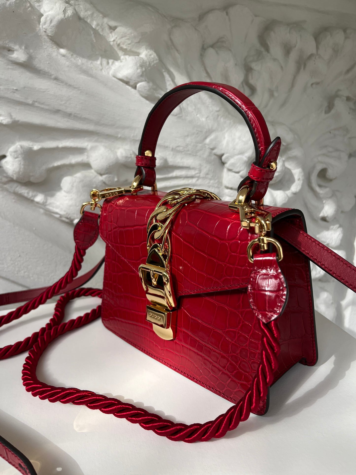 Gucci rare limited edition Pre-fall 2019 Sylvie chain Top handle crocodile leather handbag