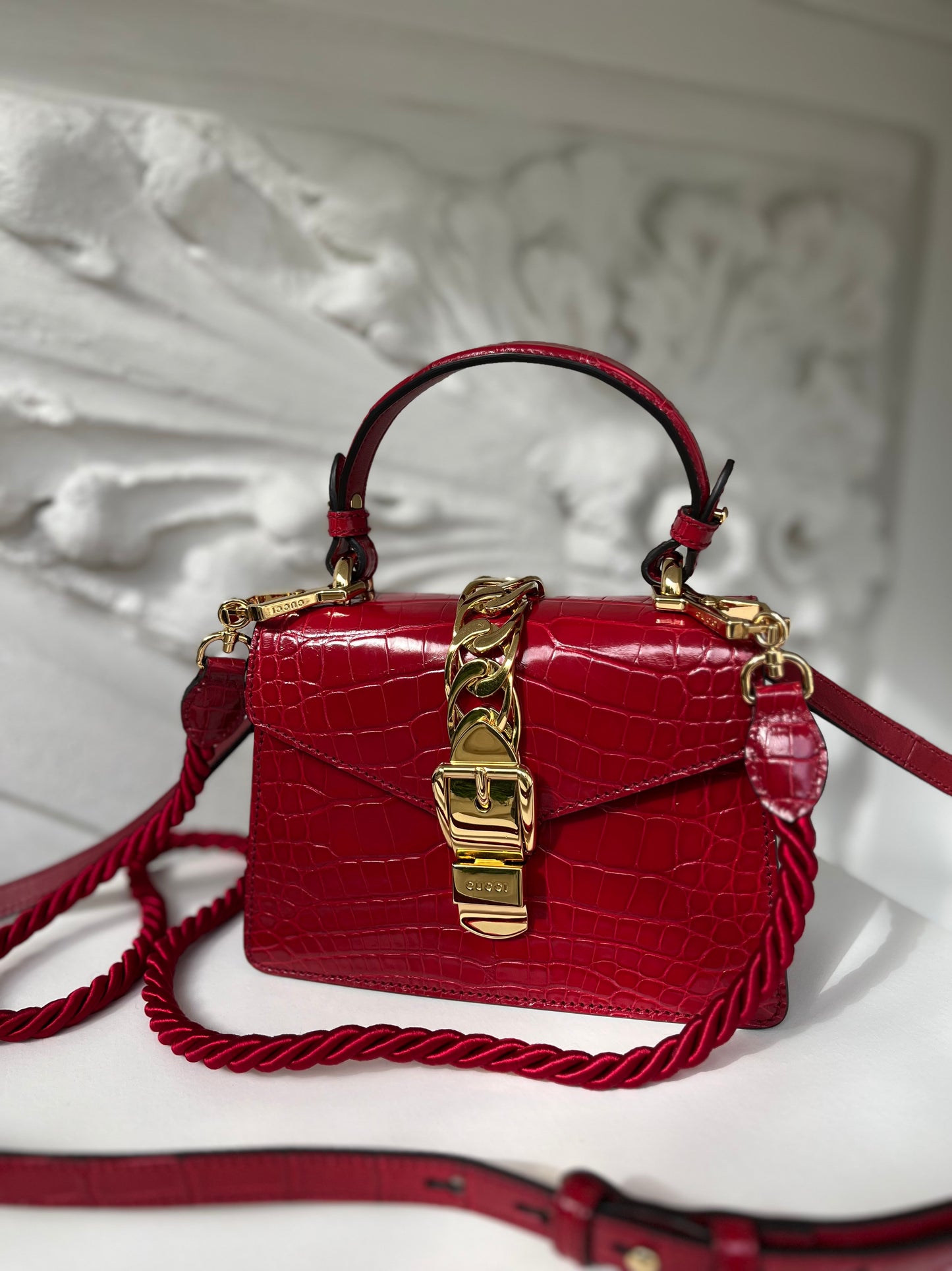 Gucci rare limited edition Pre-fall 2019 Sylvie chain Top handle crocodile leather handbag