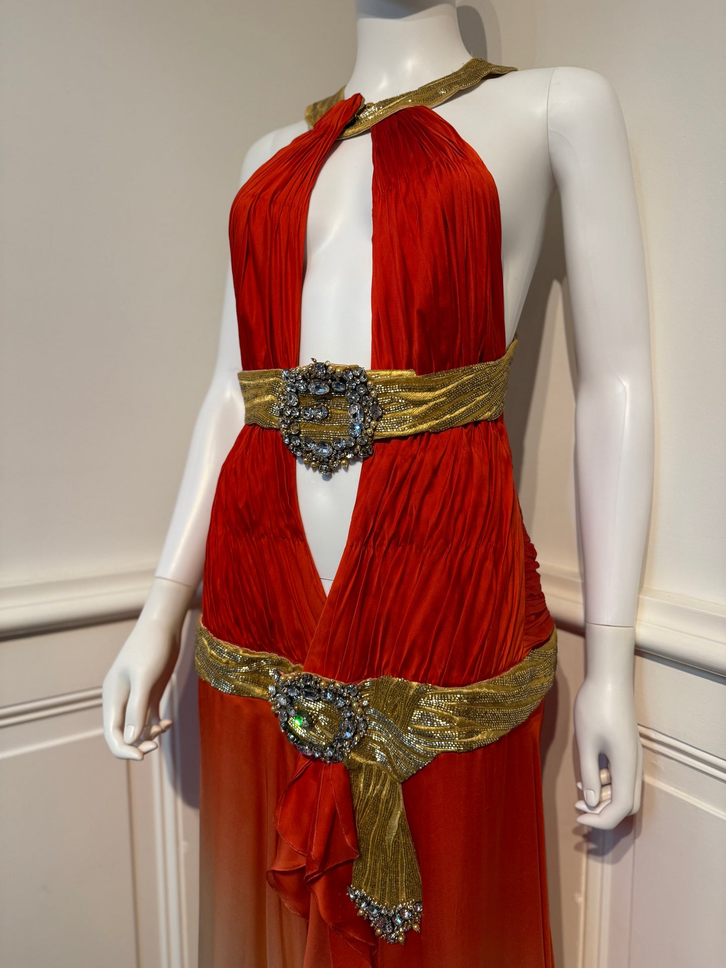 Roberto Cavalli SS 2006 Runway iconic silk backless dress with hand beaded details, embroidery✨