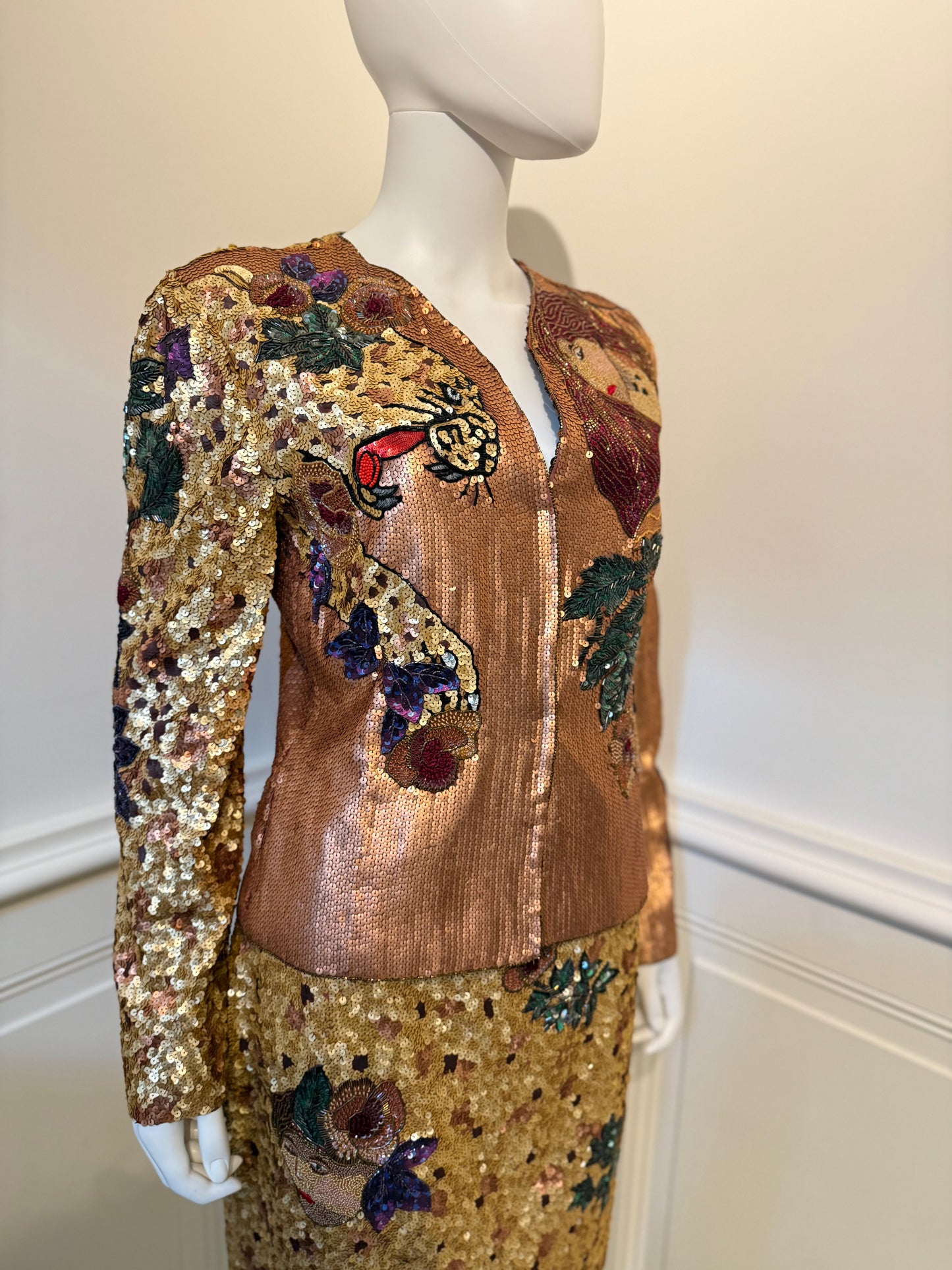 Krizia Amazing Vintage Runway Fall/Winter 1992 beaded embroidered skirt suit
