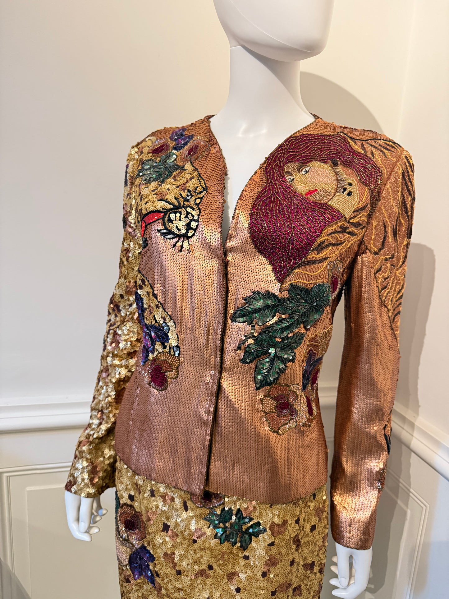 Krizia Amazing Vintage Runway Fall/Winter 1992 beaded embroidered skirt suit