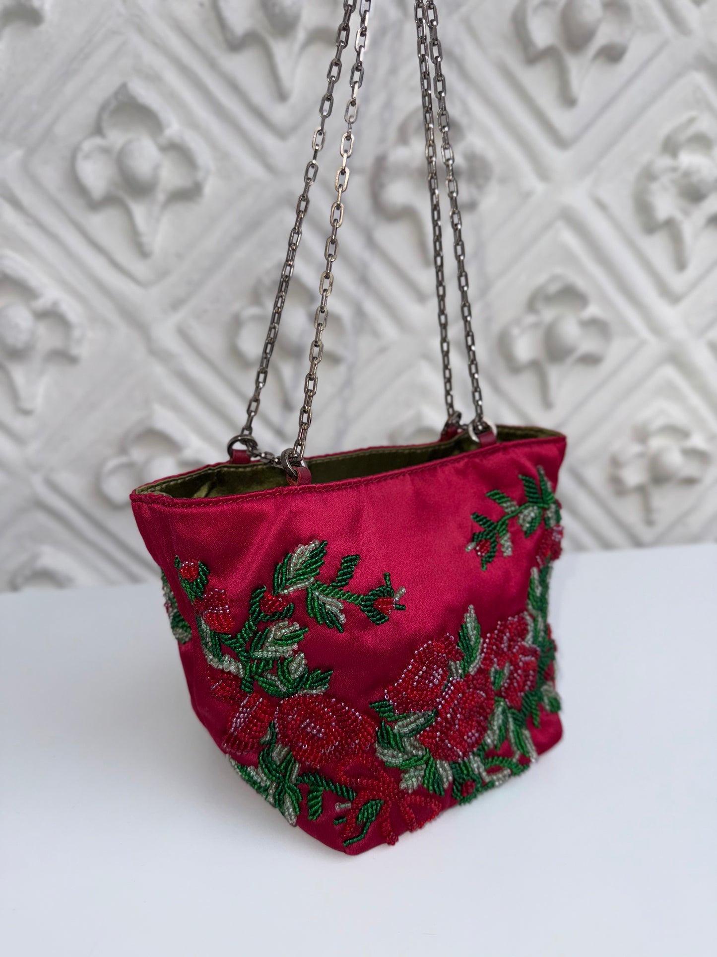 Vintage early 2000’s Valentino Garavani hand-beaded silk mini bag with chain-handle