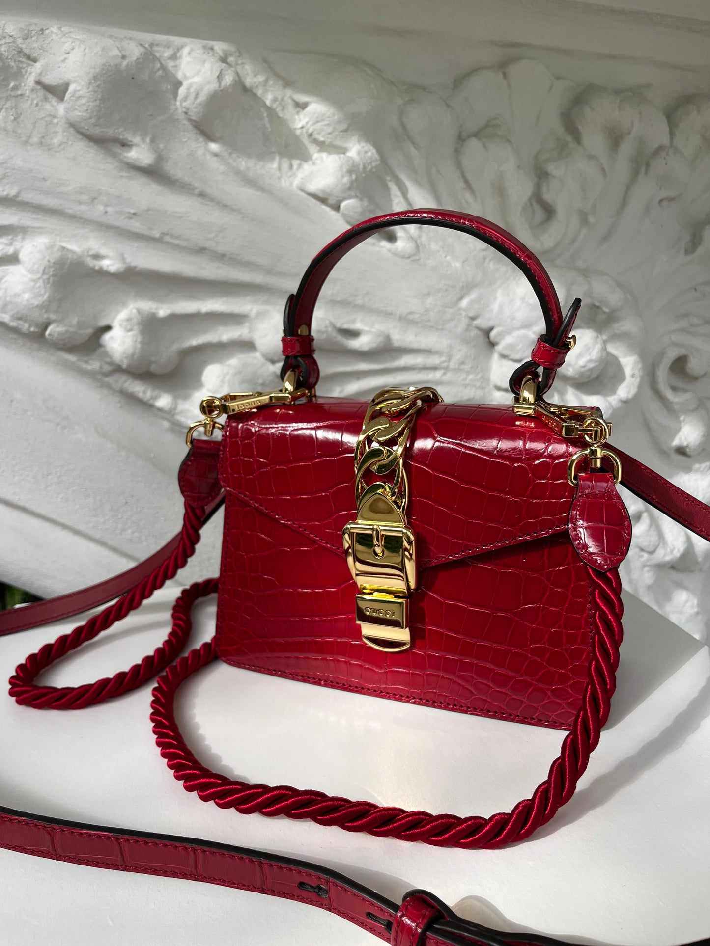 Gucci rare limited edition Pre-fall 2019 Sylvie chain Top handle crocodile leather handbag
