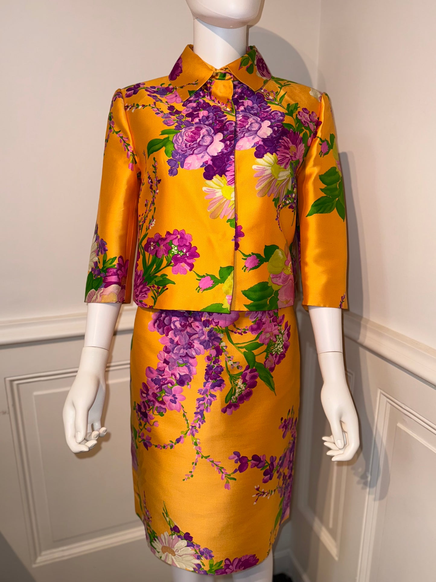 Dolce & Gabbana 2000s Floral Silk Twill Ensemble (Dress   Jacket)