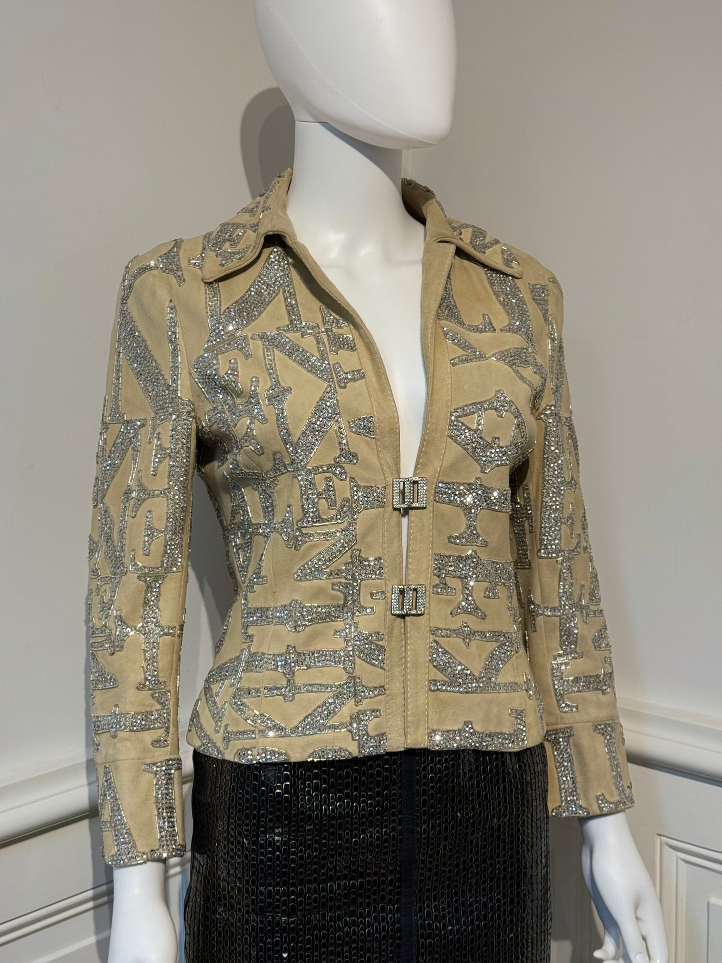 Rare Valentino Garavani S/S 2005 Runway suede embroidered embellished beaded glitter jacket