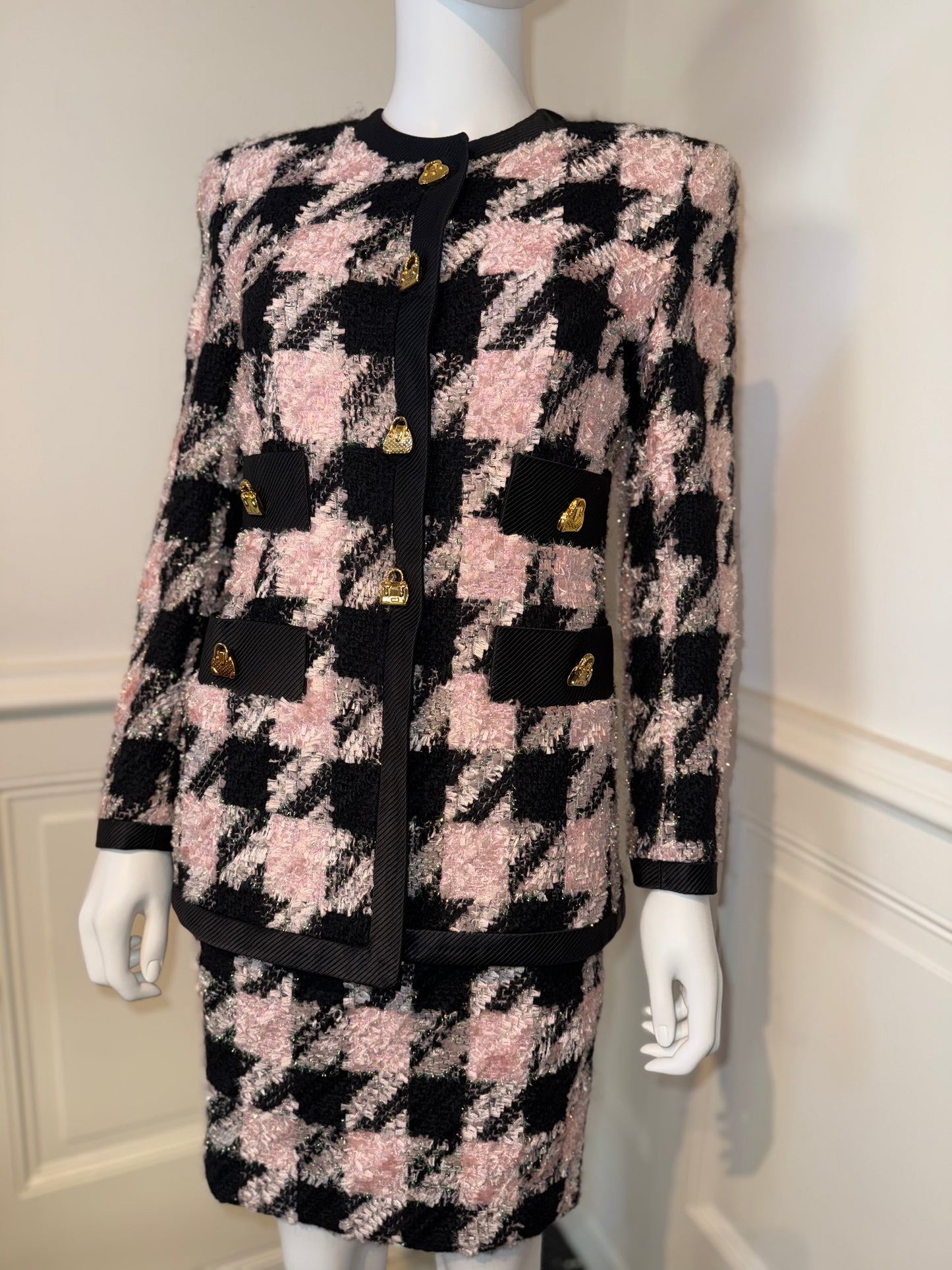 Iconic gorgeous vintage Escada by Margaretha Ley houndstooth skirt suit
