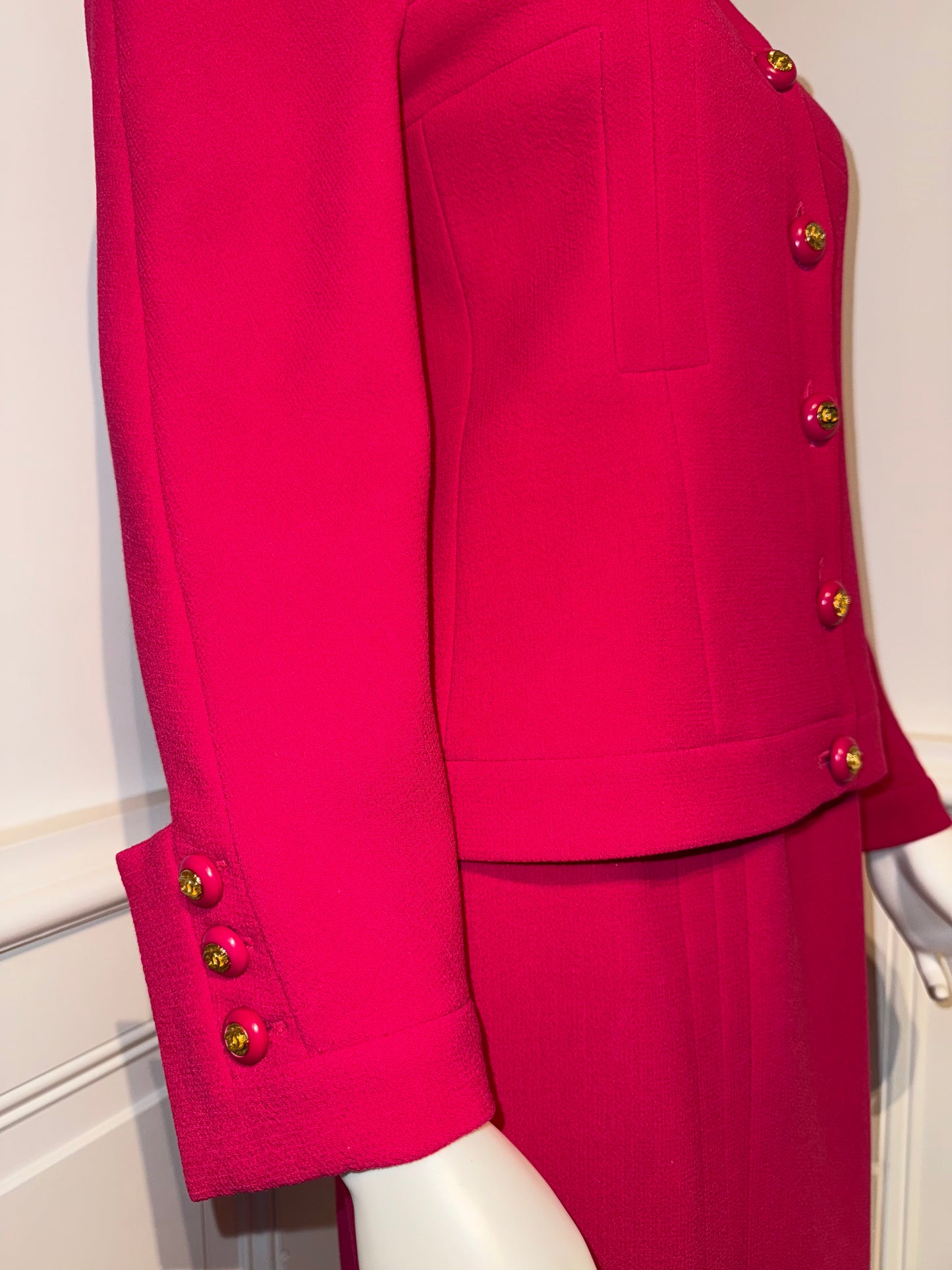 Documented Chanel AW 1991 Hip-Hope Collection Fuchsia Runway skirt suit by Karl Lagerfeld