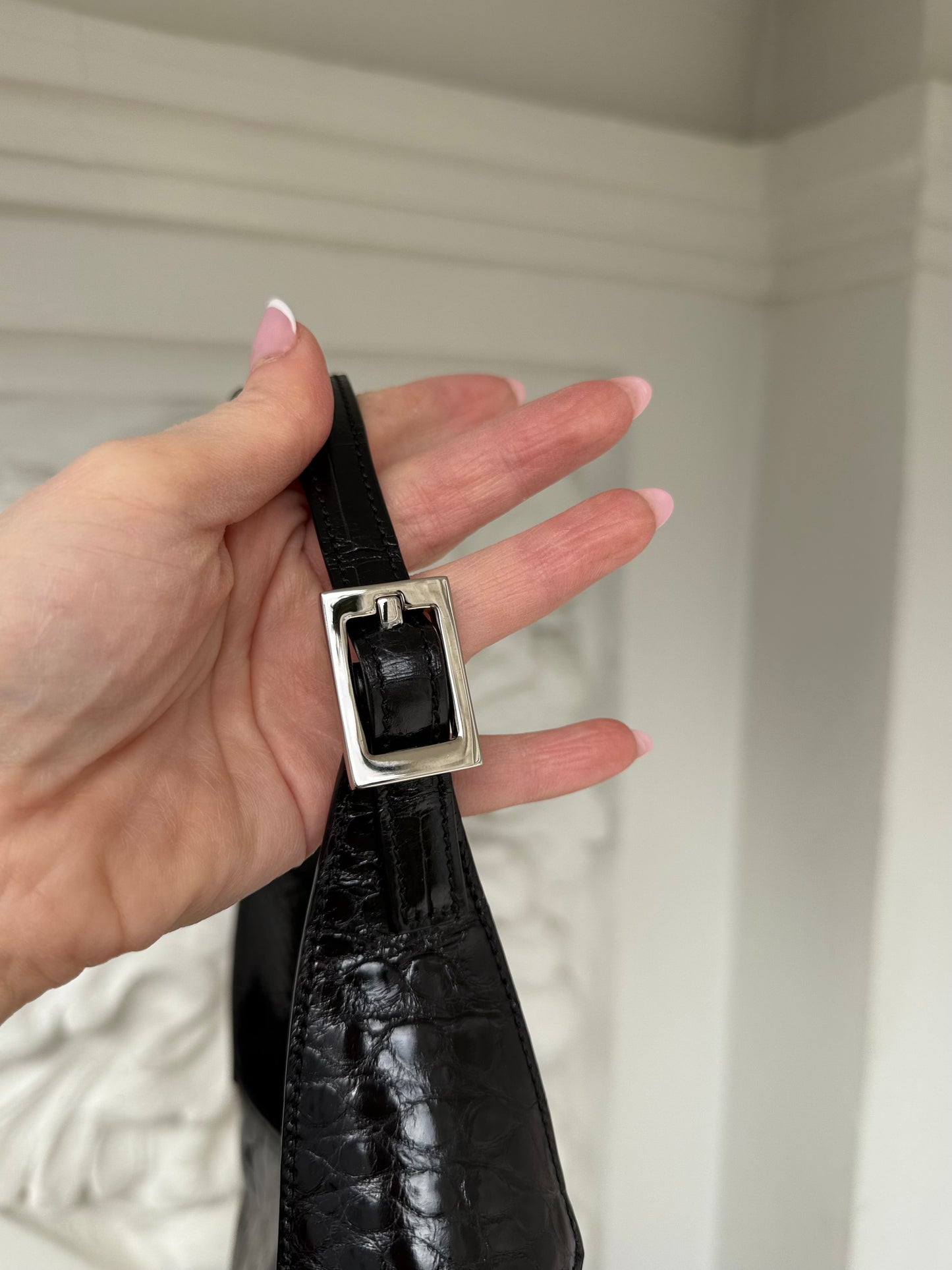 Rare iconic Gucci Jackie in glossy crocodile skin by Tom Ford from early 2000’s🖤