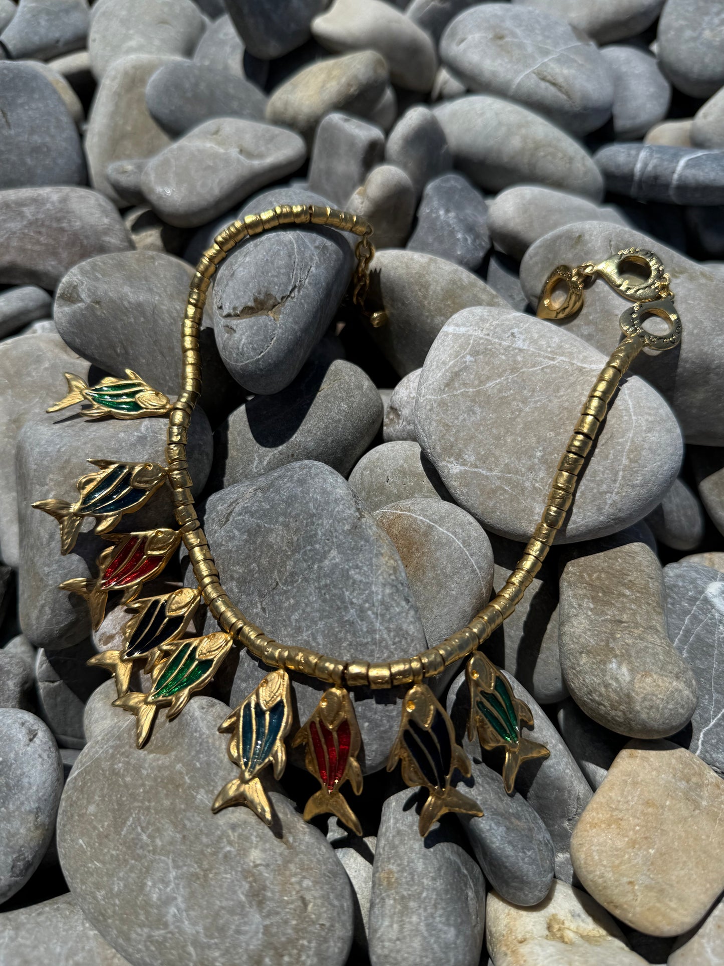Rare vintage Yves Saint Laurent necklace with enamel fish pendants🐠🐟🐠💚