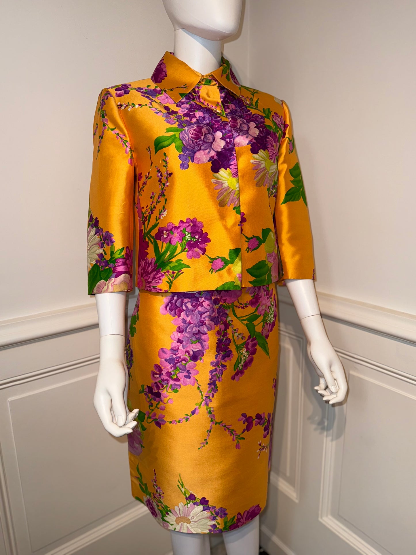 Dolce & Gabbana 2000s Floral Silk Twill Ensemble (Dress   Jacket)
