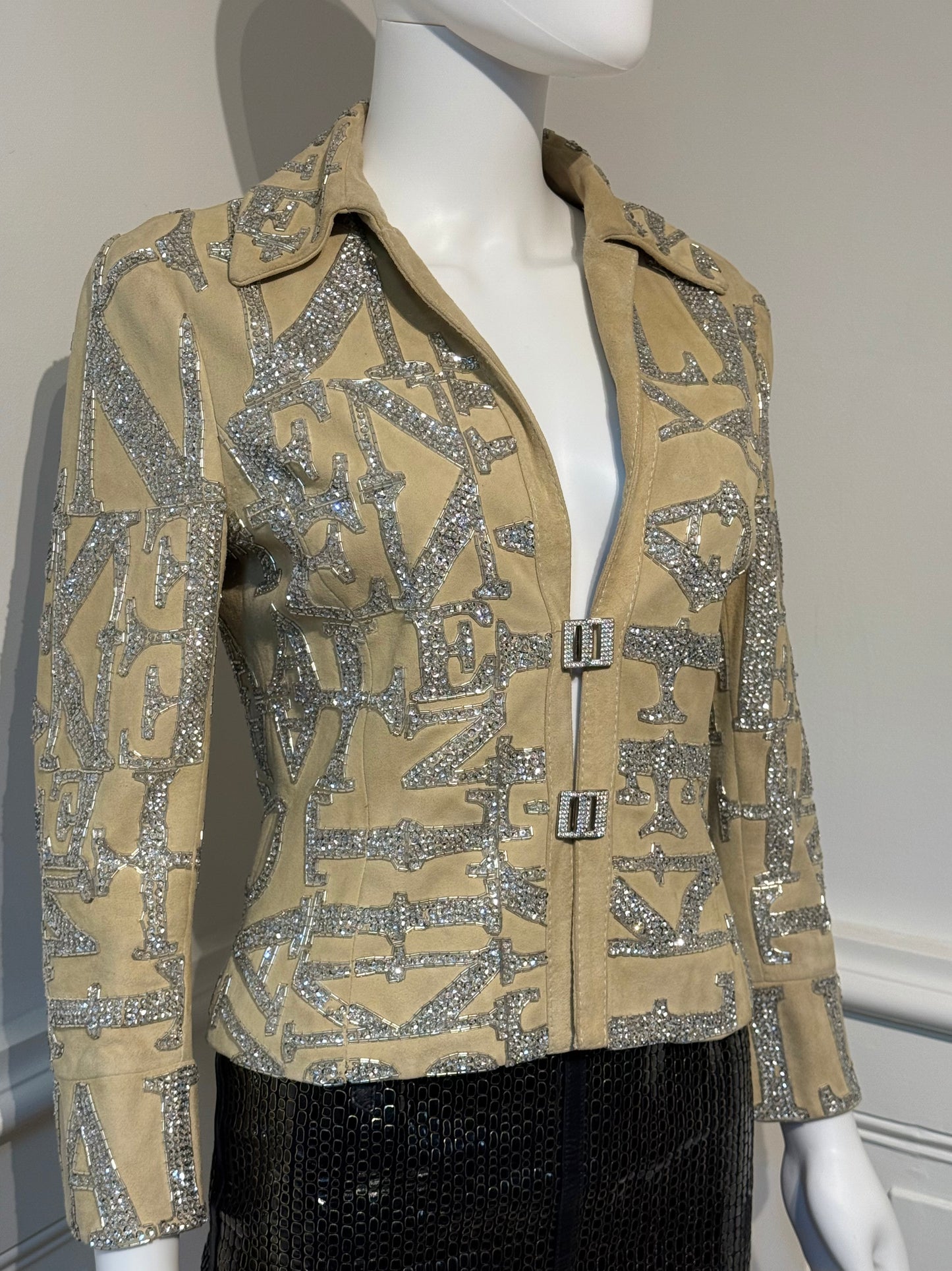 Rare Valentino Garavani S/S 2005 Runway suede embroidered embellished beaded glitter jacket