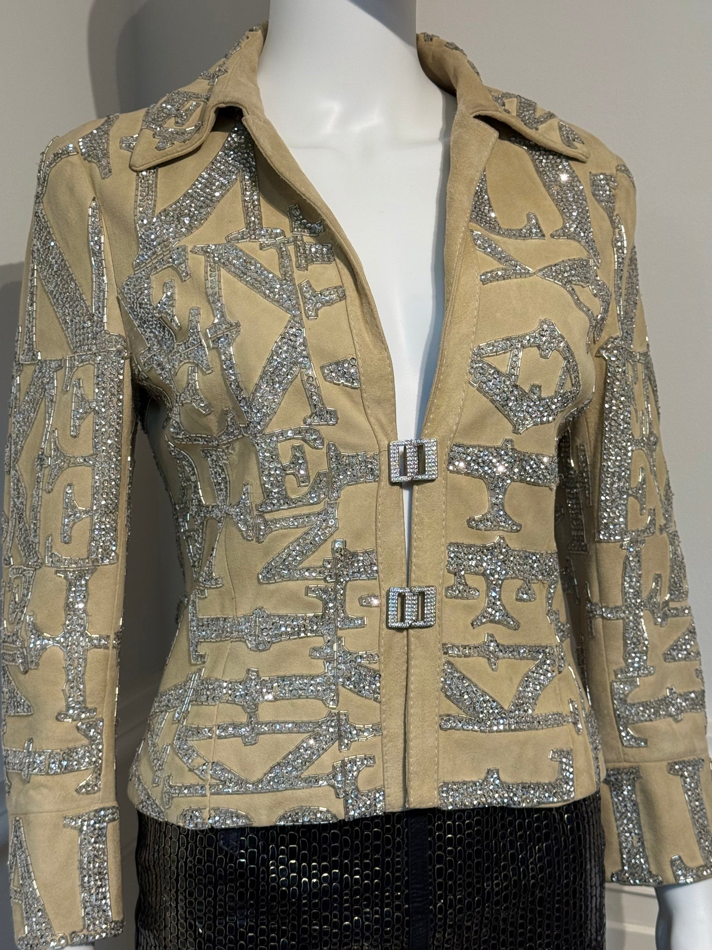 Rare Valentino Garavani S/S 2005 Runway suede embroidered embellished beaded glitter jacket