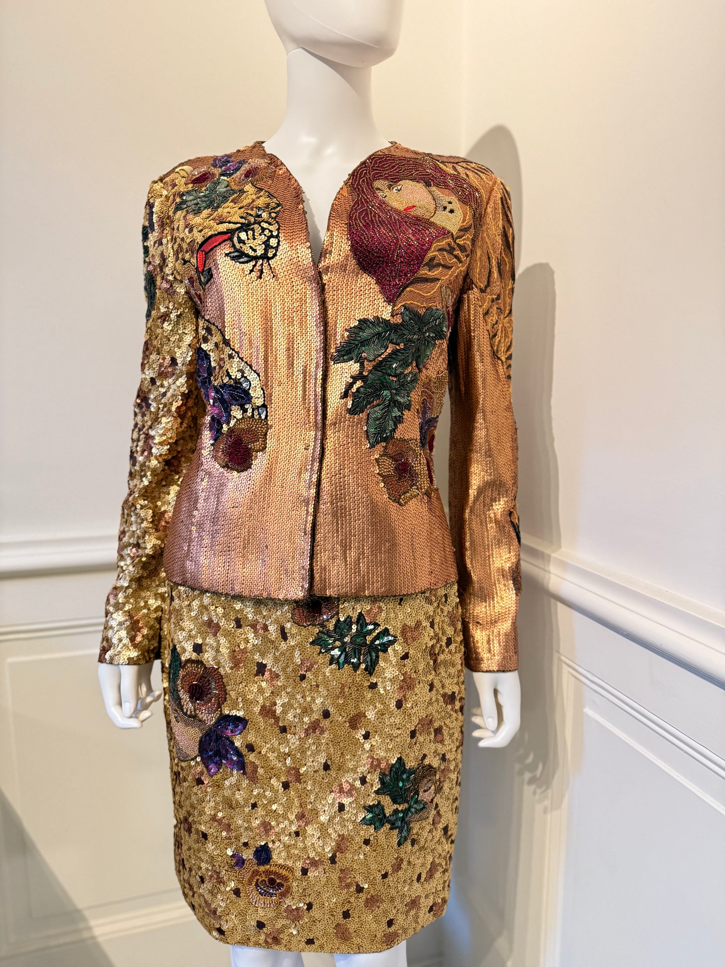 Krizia Amazing Vintage Runway Fall/Winter 1992 beaded embroidered skirt suit