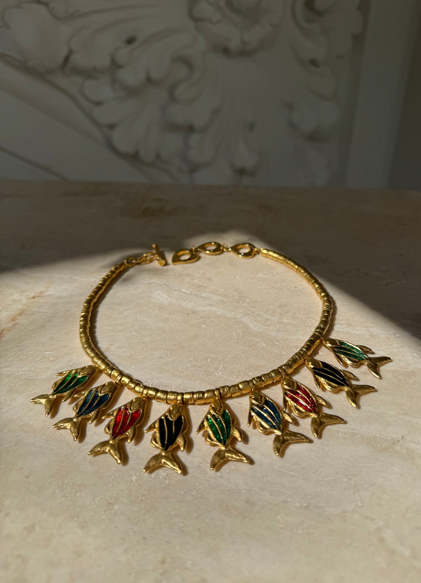 Rare vintage Yves Saint Laurent necklace with enamel fish pendants🐠🐟🐠💚