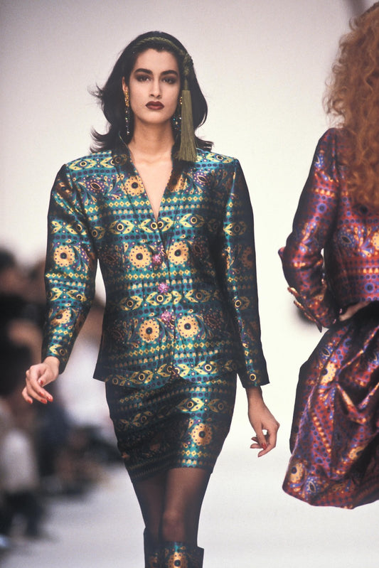Documented Yves Saint Laurent Rive Gauche AW 1990/1991 runway brocade skirt suit