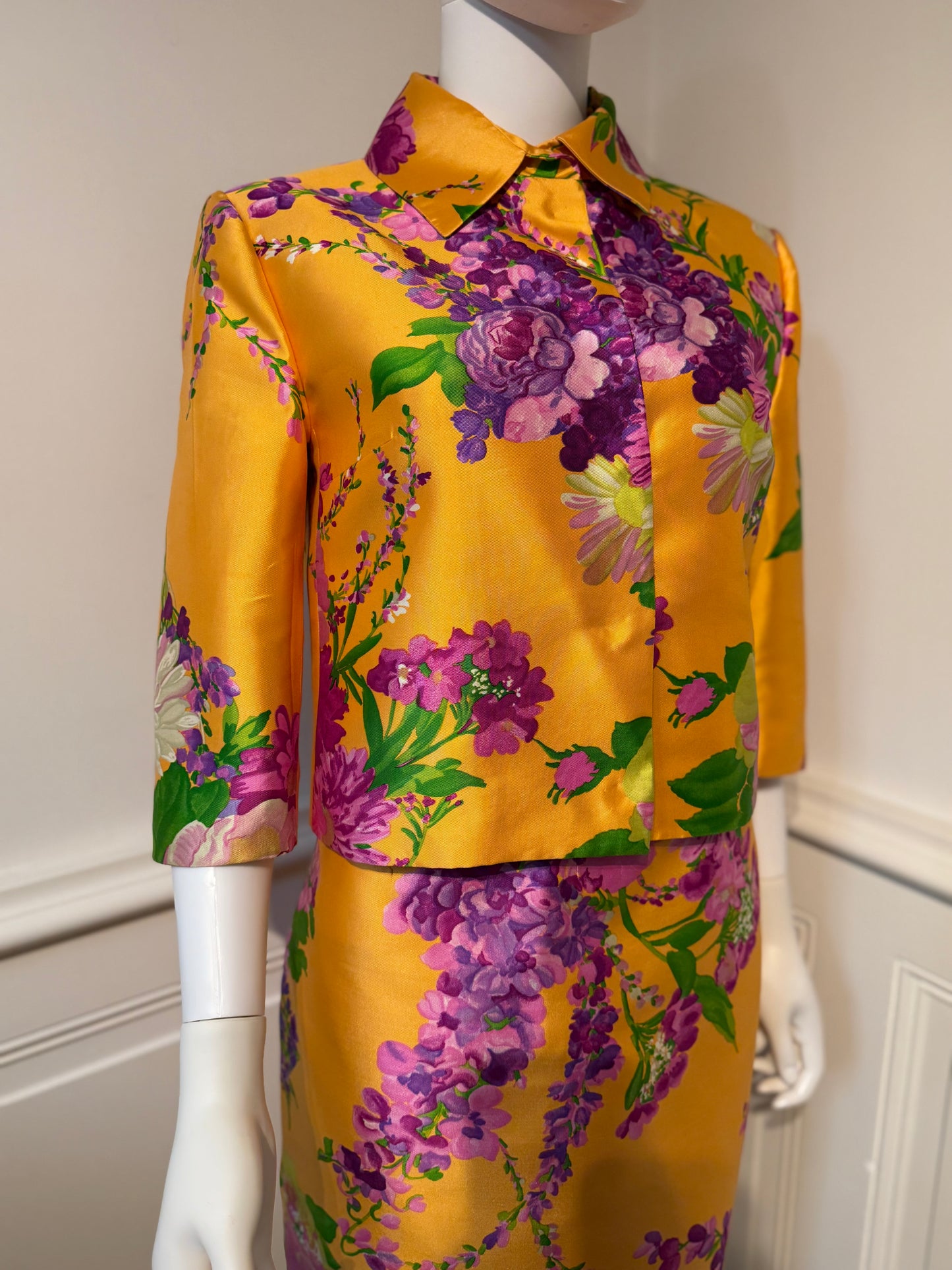 Dolce & Gabbana 2000s Floral Silk Twill Ensemble (Dress   Jacket)