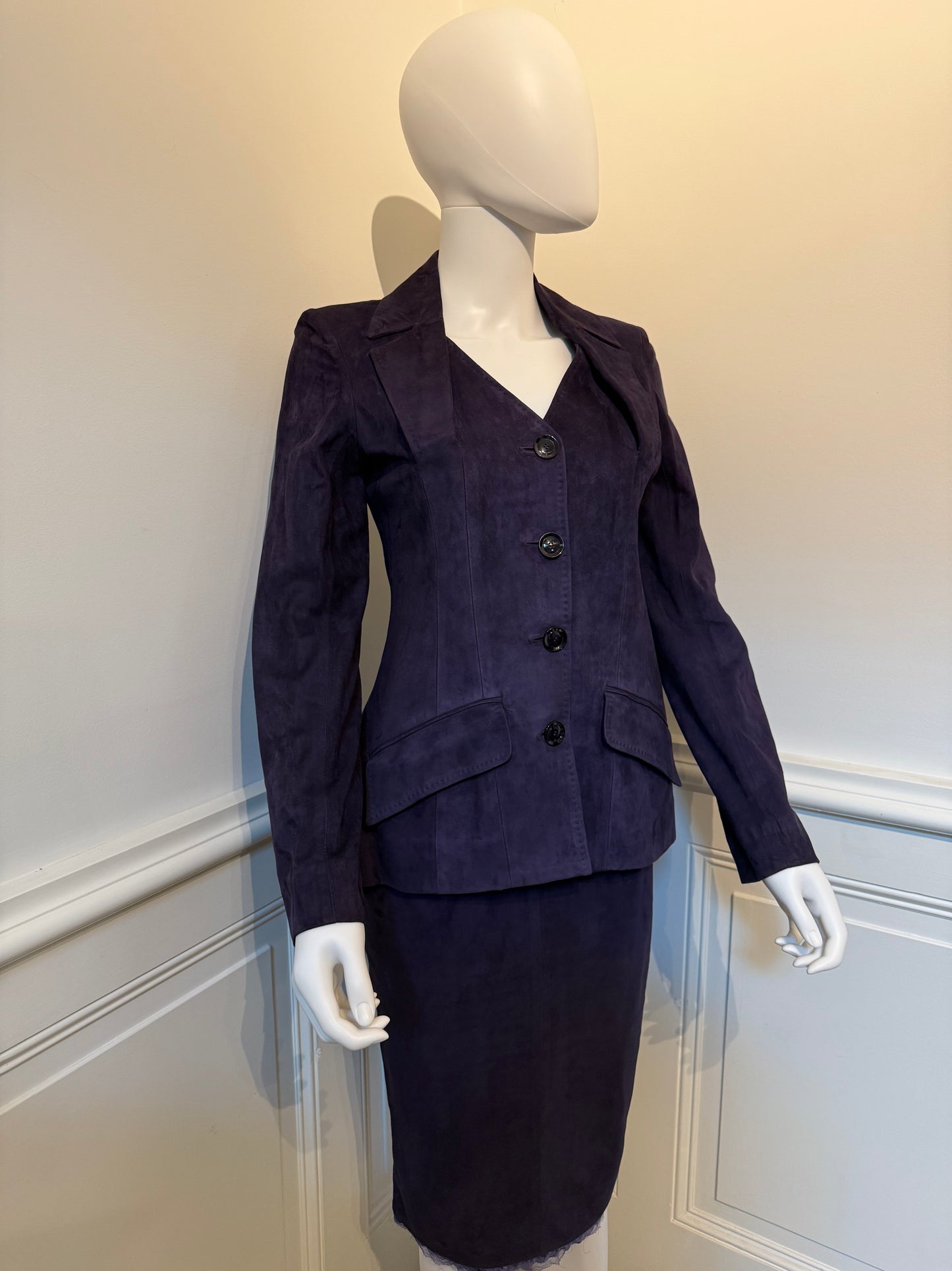 Dior Boutique by John Galliano circa 2005 iconic signature cut suede suit