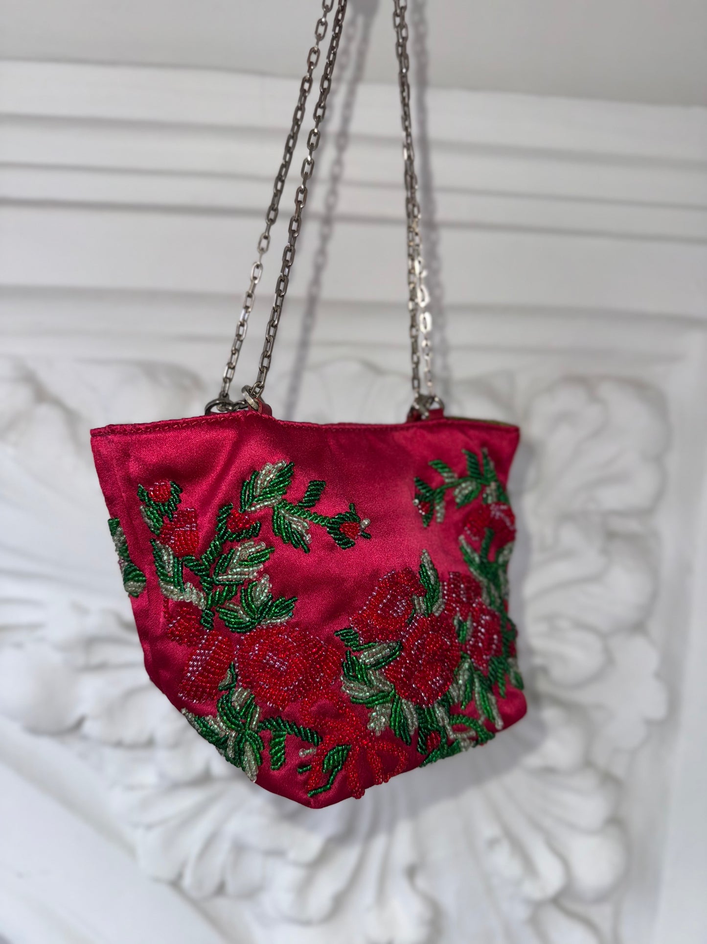 Vintage early 2000’s Valentino Garavani hand-beaded silk mini bag with chain-handle