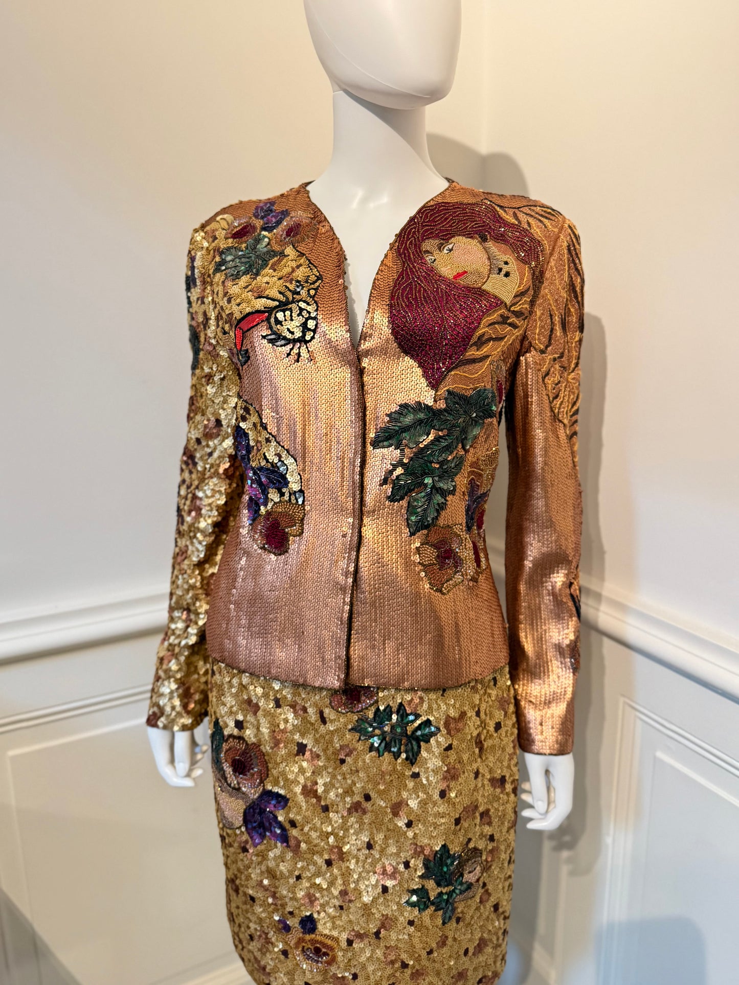 Krizia Amazing Vintage Runway Fall/Winter 1992 beaded embroidered skirt suit