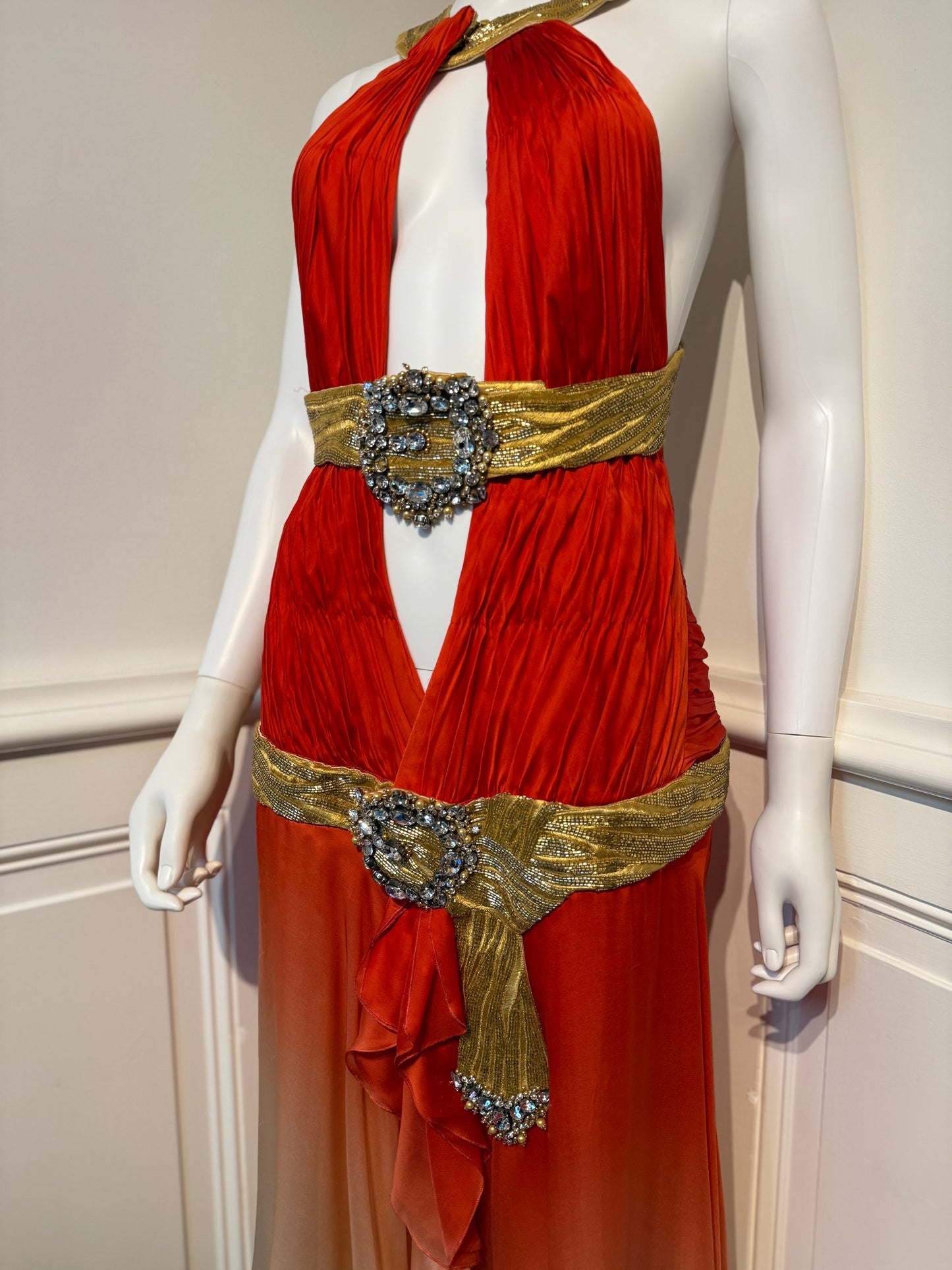 Roberto Cavalli SS 2006 Runway iconic silk backless dress with hand beaded details, embroidery✨