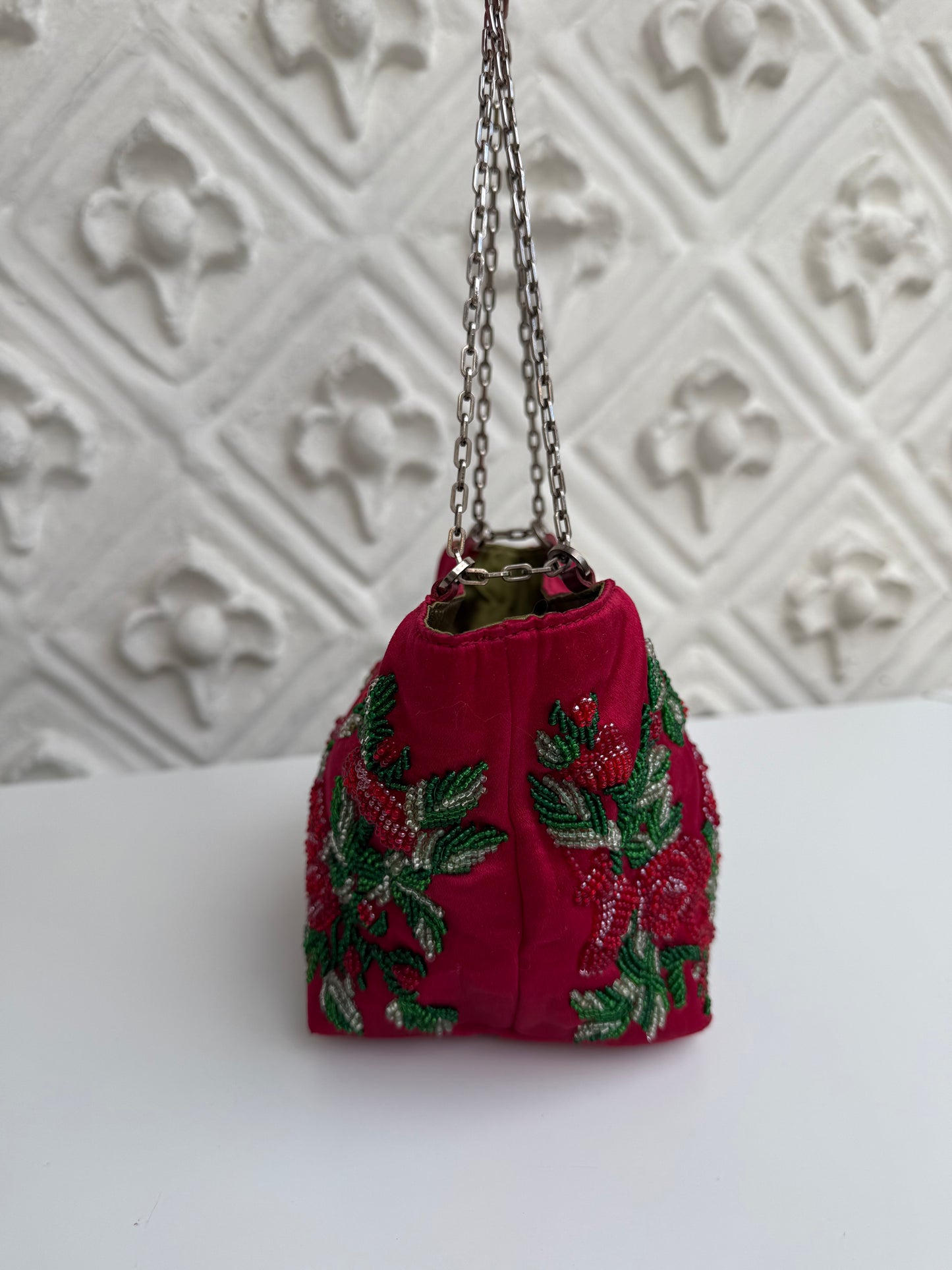 Vintage early 2000’s Valentino Garavani hand-beaded silk mini bag with chain-handle