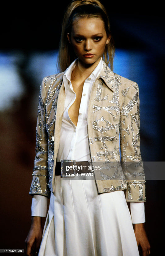 Rare Valentino Garavani S/S 2005 Runway suede embroidered embellished beaded glitter jacket