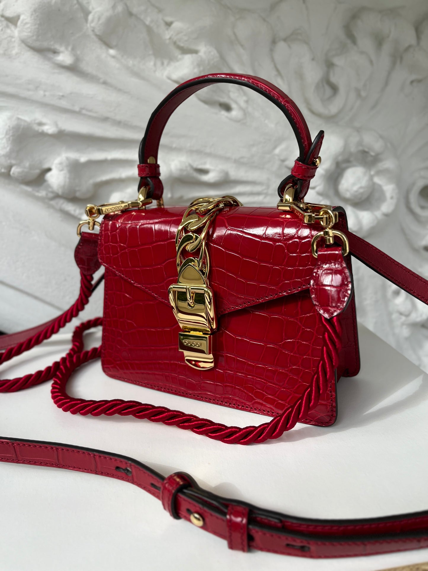 Gucci rare limited edition Pre-fall 2019 Sylvie chain Top handle crocodile leather handbag