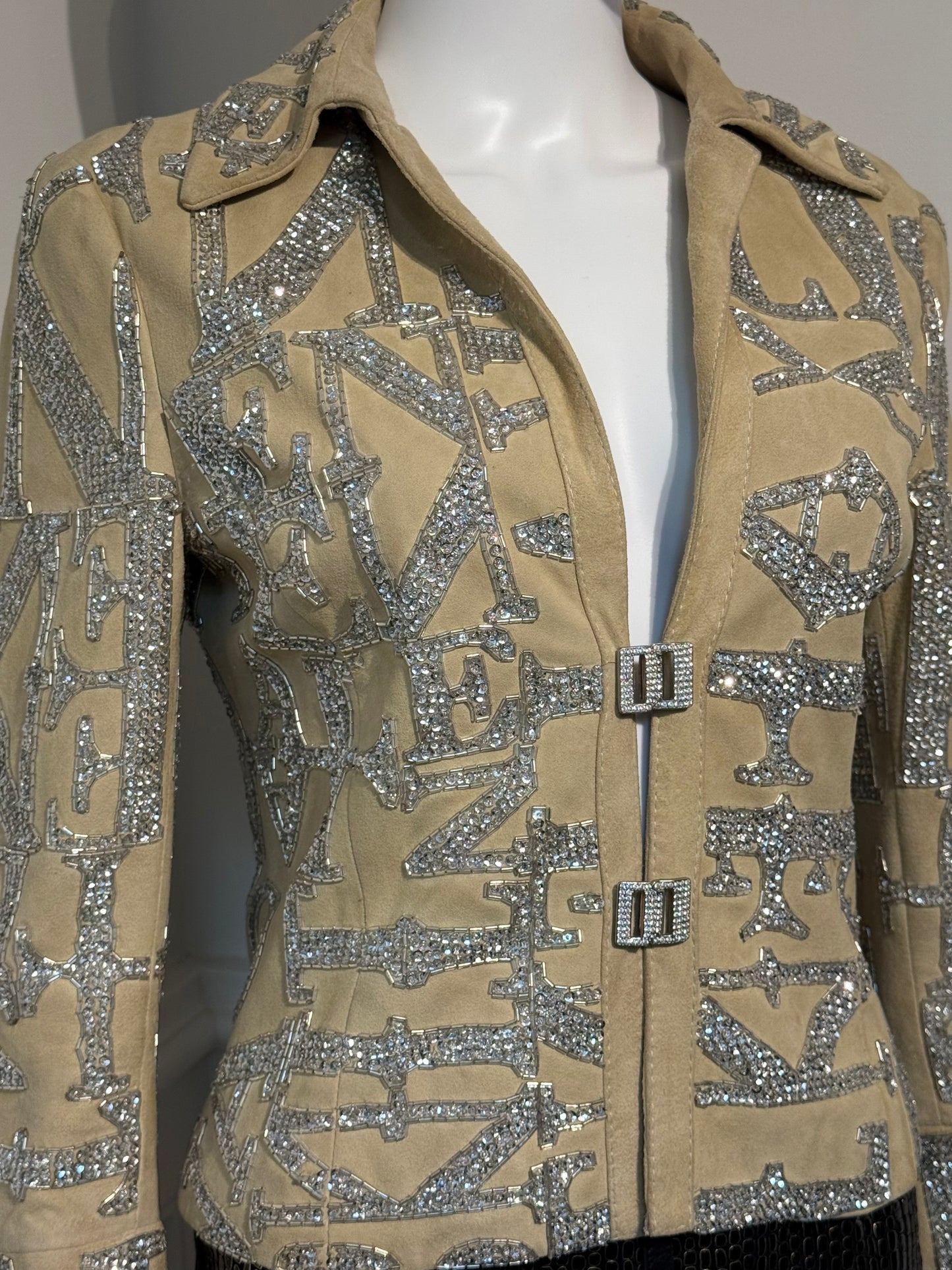 Rare Valentino Garavani S/S 2005 Runway suede embroidered embellished beaded glitter jacket