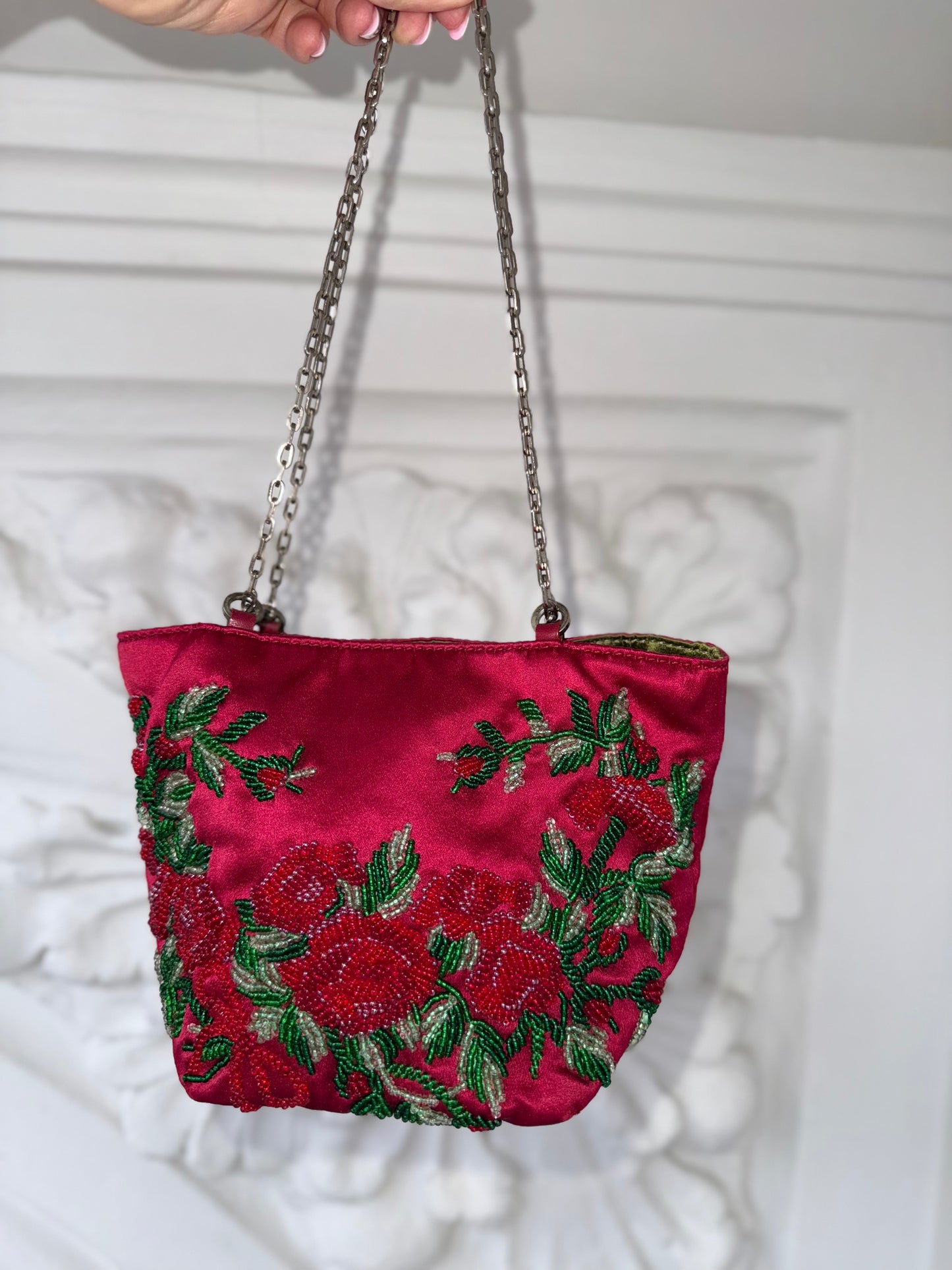 Vintage early 2000’s Valentino Garavani hand-beaded silk mini bag with chain-handle