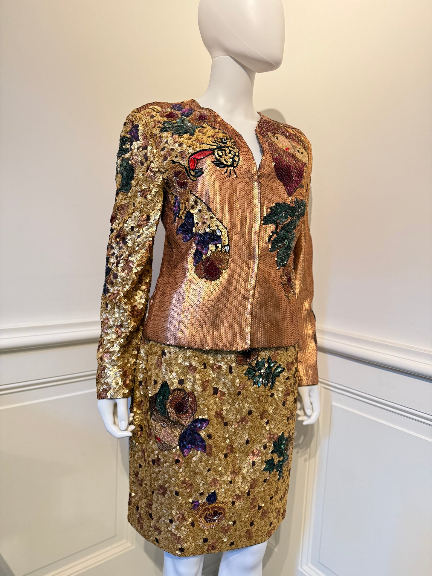 Krizia Amazing Vintage Runway Fall/Winter 1992 beaded embroidered skirt suit