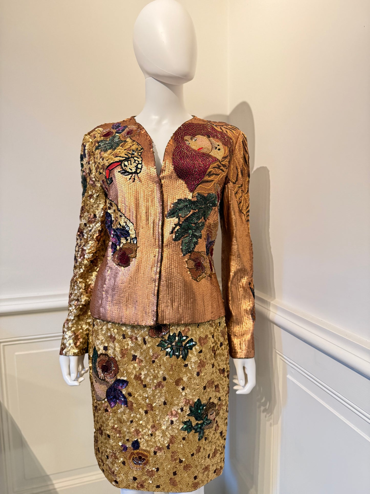 Krizia Amazing Vintage Runway Fall/Winter 1992 beaded embroidered skirt suit