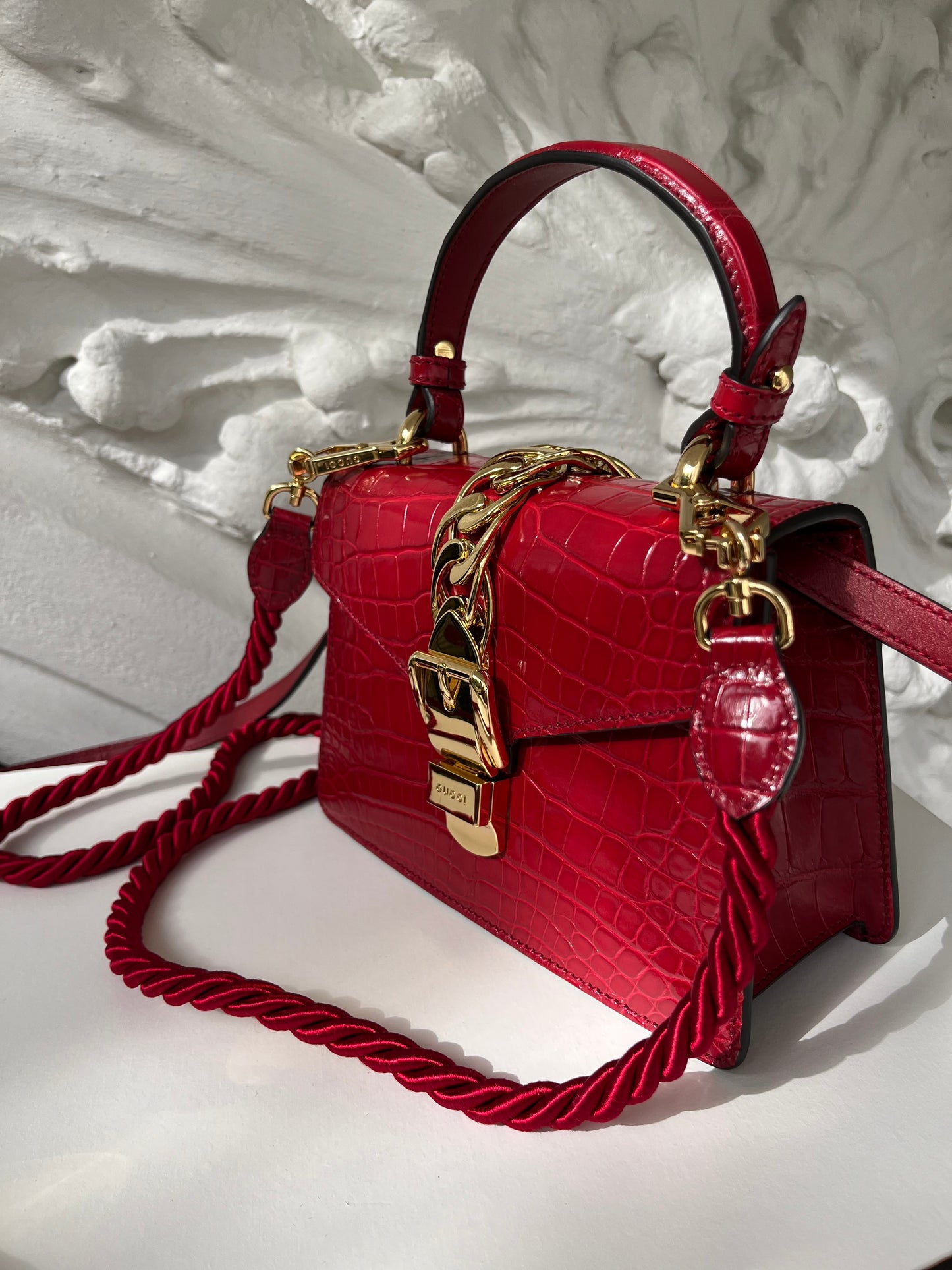 Gucci rare limited edition Pre-fall 2019 Sylvie chain Top handle crocodile leather handbag