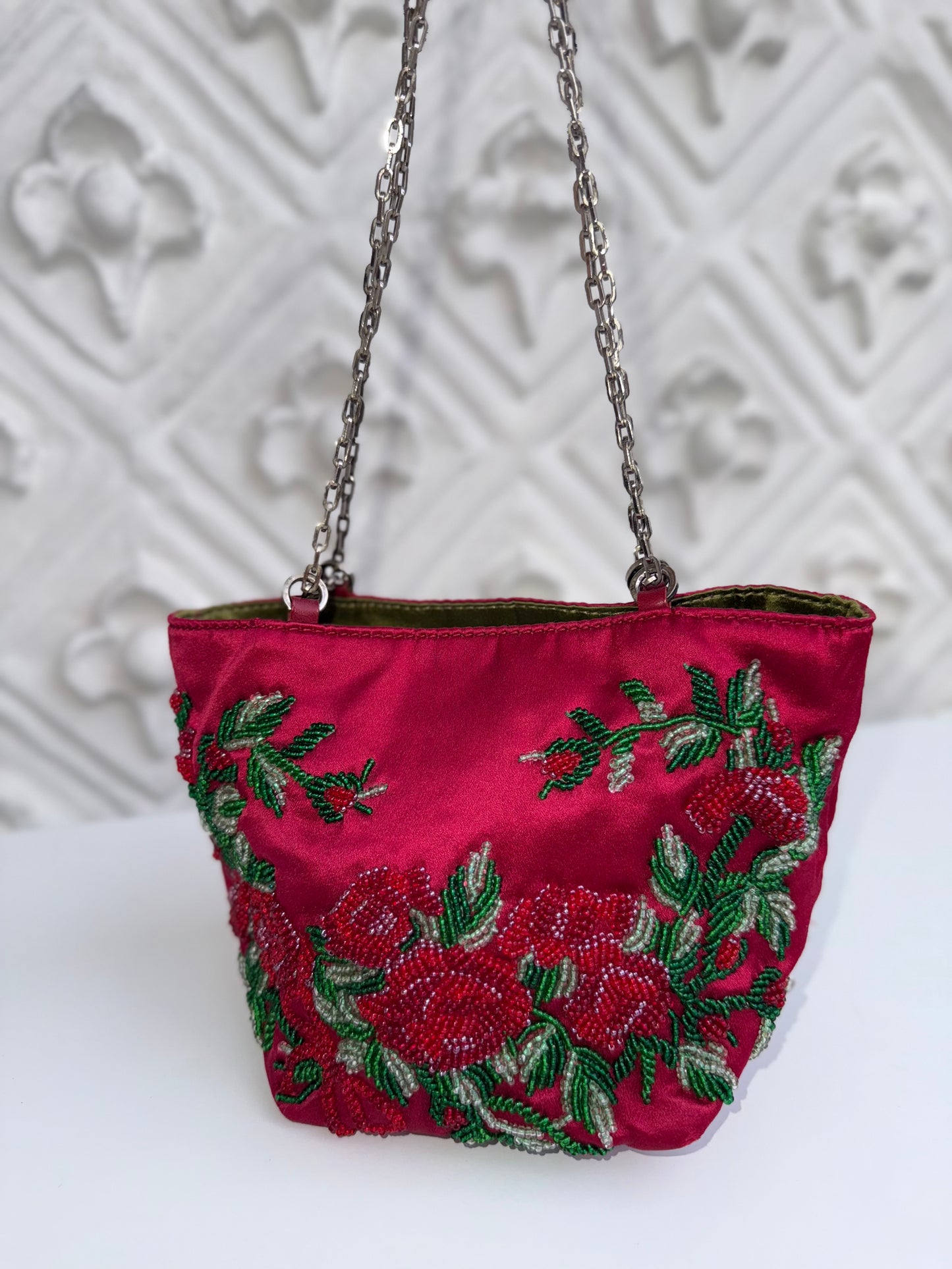 Vintage early 2000’s Valentino Garavani hand-beaded silk mini bag with chain-handle