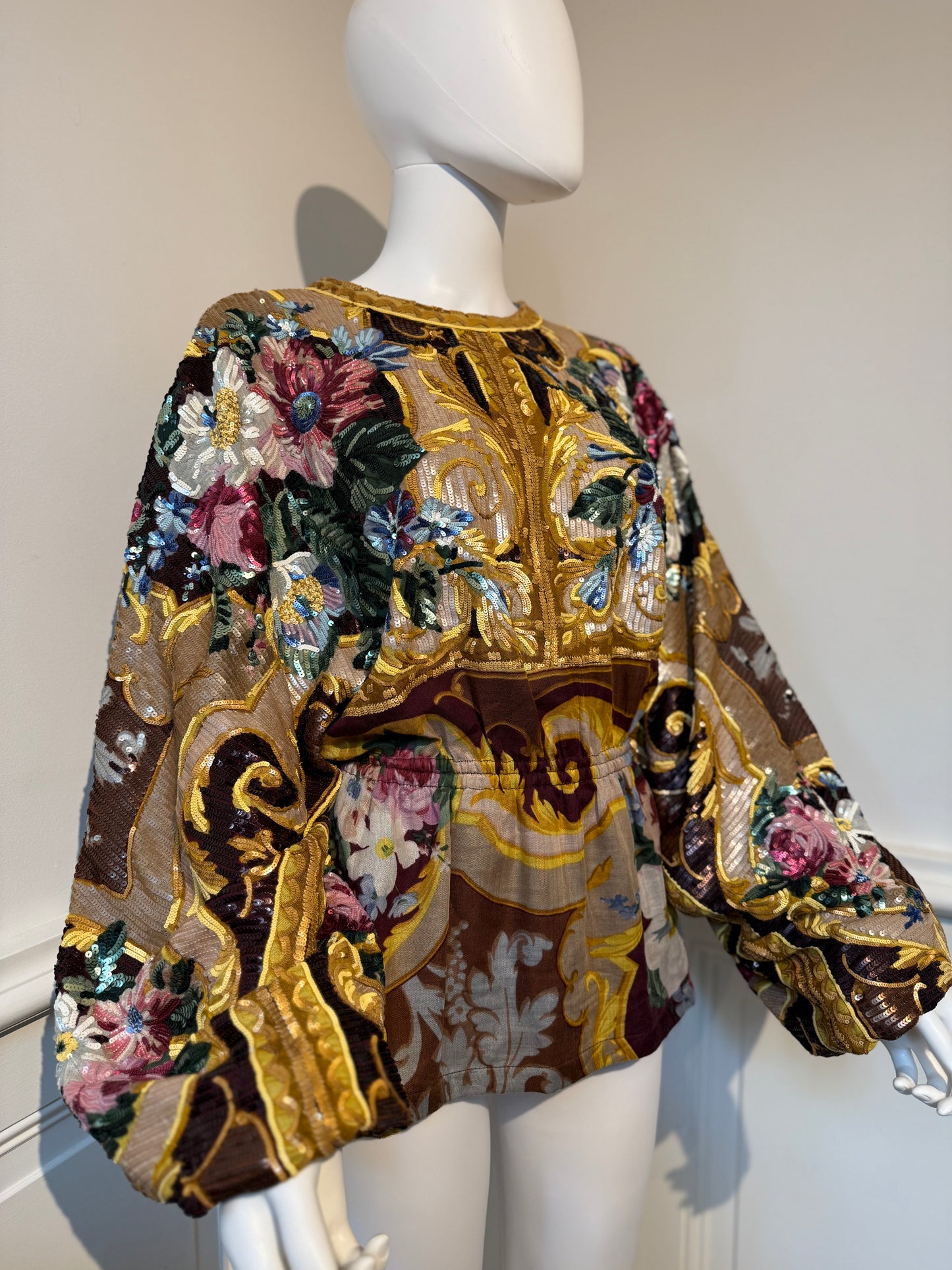 Valentino Garavani Runway FW 1988/1989 silk blouse fully hand embroidered with sequins