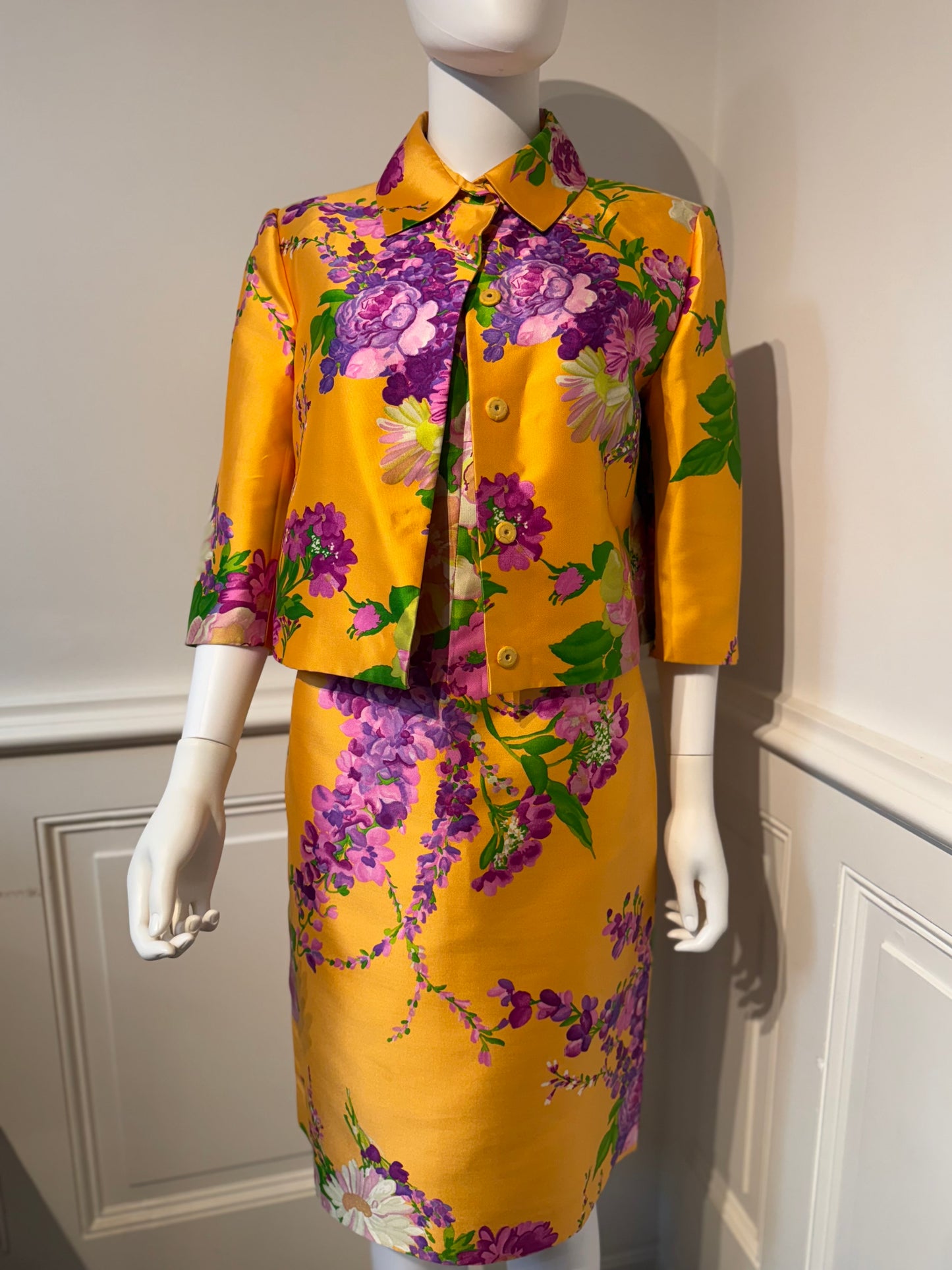 Dolce & Gabbana 2000s Floral Silk Twill Ensemble (Dress   Jacket)
