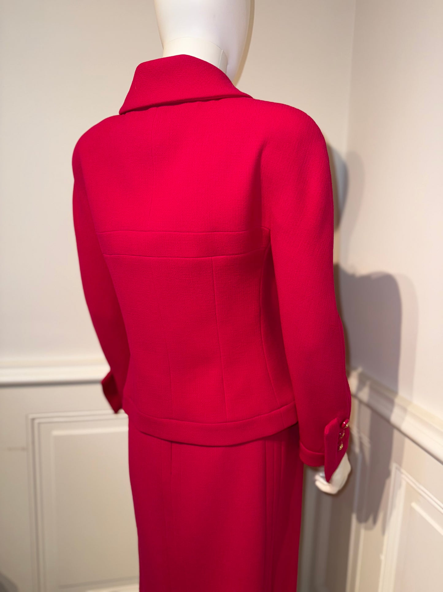 Documented Chanel AW 1991 Hip-Hope Collection Fuchsia Runway skirt suit by Karl Lagerfeld