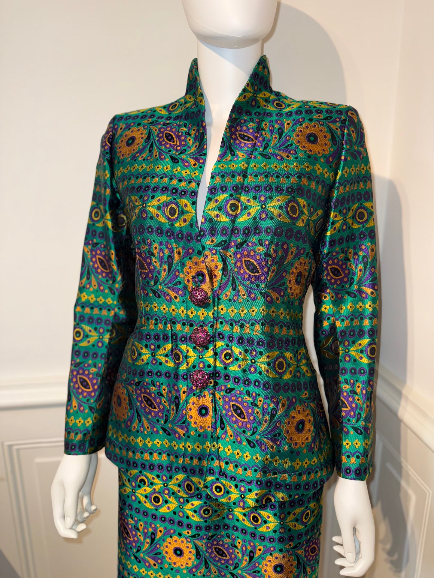 Documented Yves Saint Laurent Rive Gauche AW 1990/1991 runway brocade skirt suit