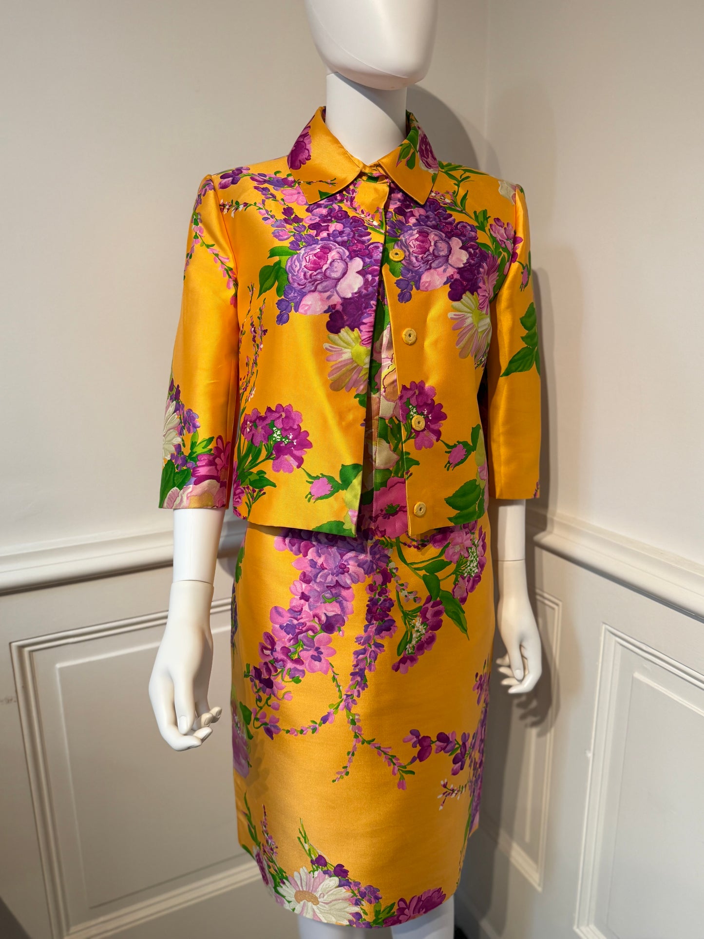 Dolce & Gabbana 2000s Floral Silk Twill Ensemble (Dress   Jacket)
