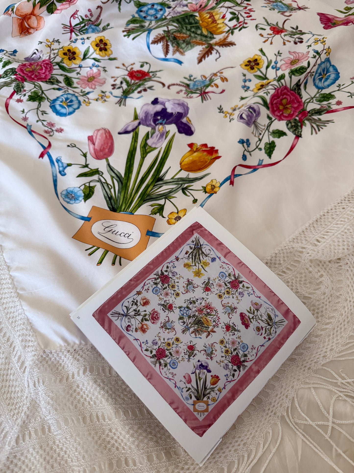 Vintage Gucci by Vittorio Accornero Flora II silk fringed shawl