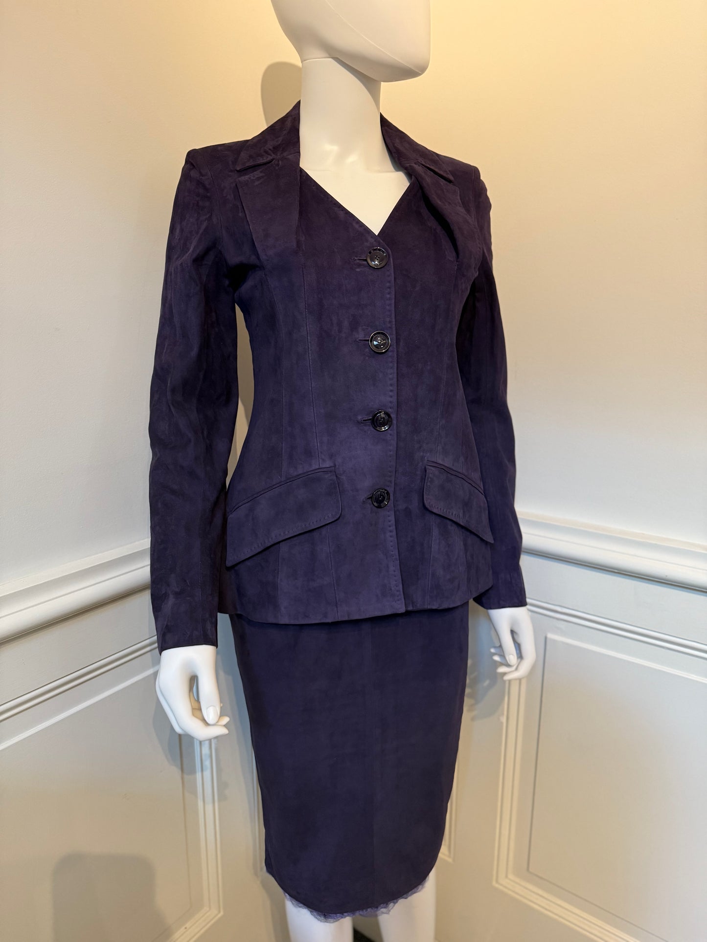 Dior Boutique by John Galliano circa 2005 iconic signature cut suede suit