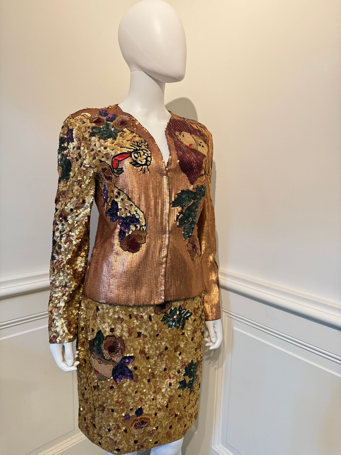 Krizia Amazing Vintage Runway Fall/Winter 1992 beaded embroidered skirt suit