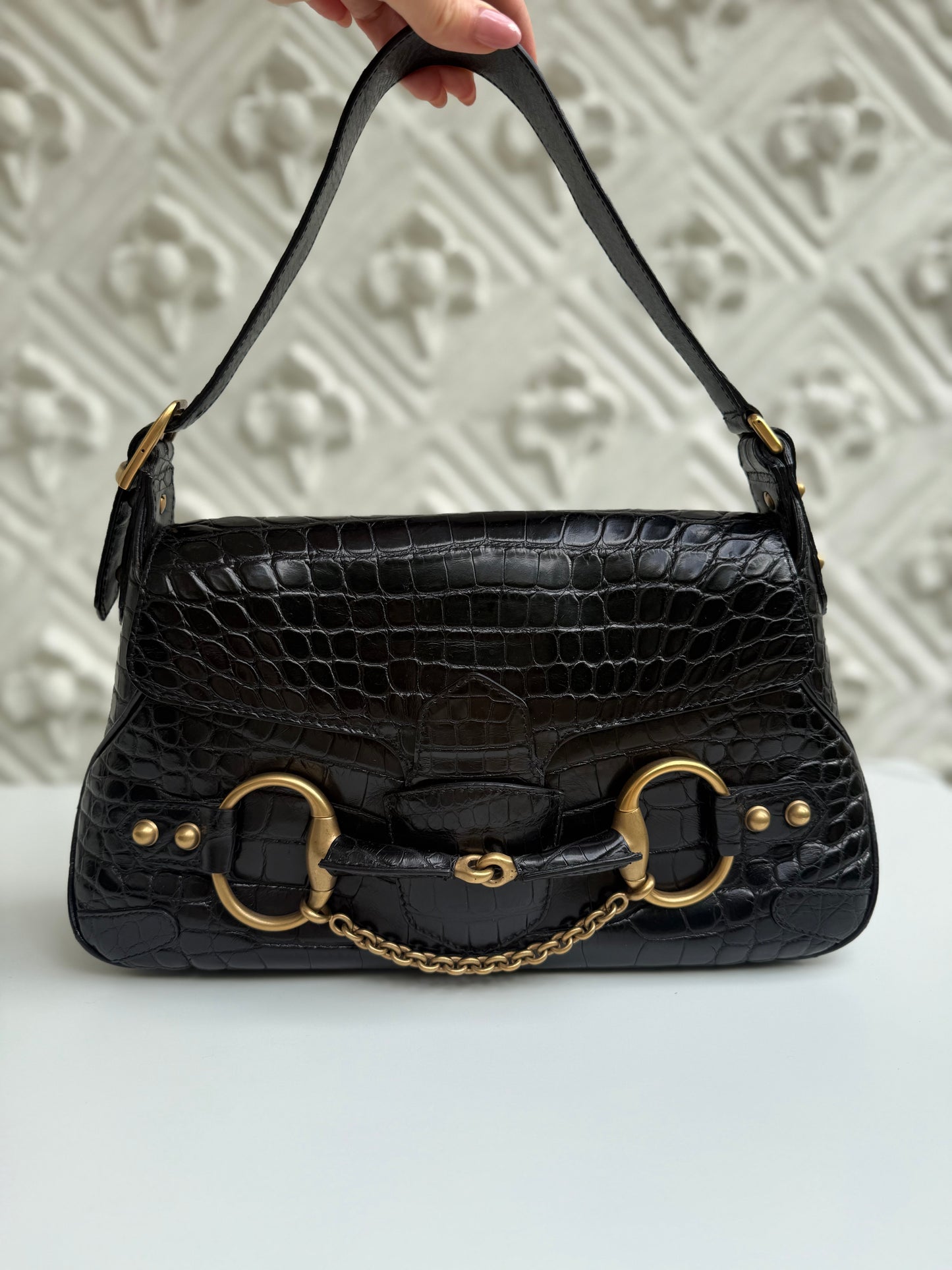 Rare one and only iconic limited edition runway Gucci Fall/Winter 2003 crocodile skin Horsebit 1955 by Tom Ford