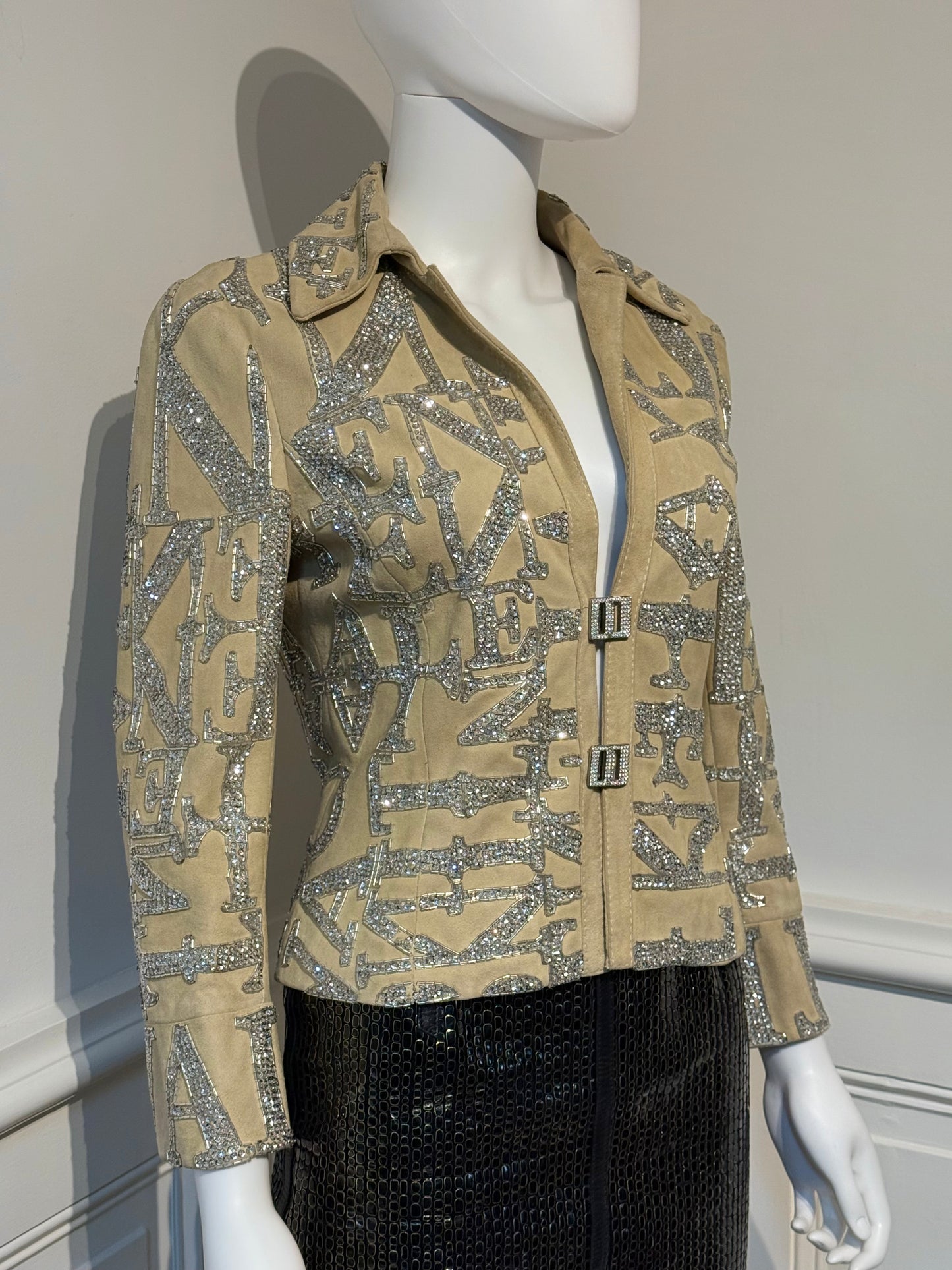Rare Valentino Garavani S/S 2005 Runway suede embroidered embellished beaded glitter jacket