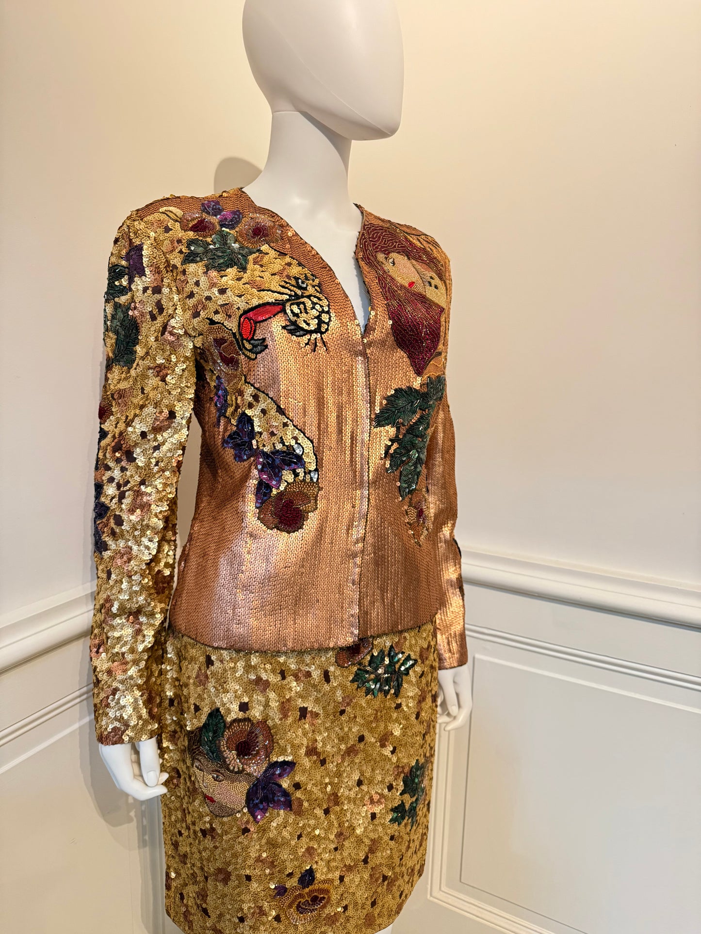 Krizia Amazing Vintage Runway Fall/Winter 1992 beaded embroidered skirt suit