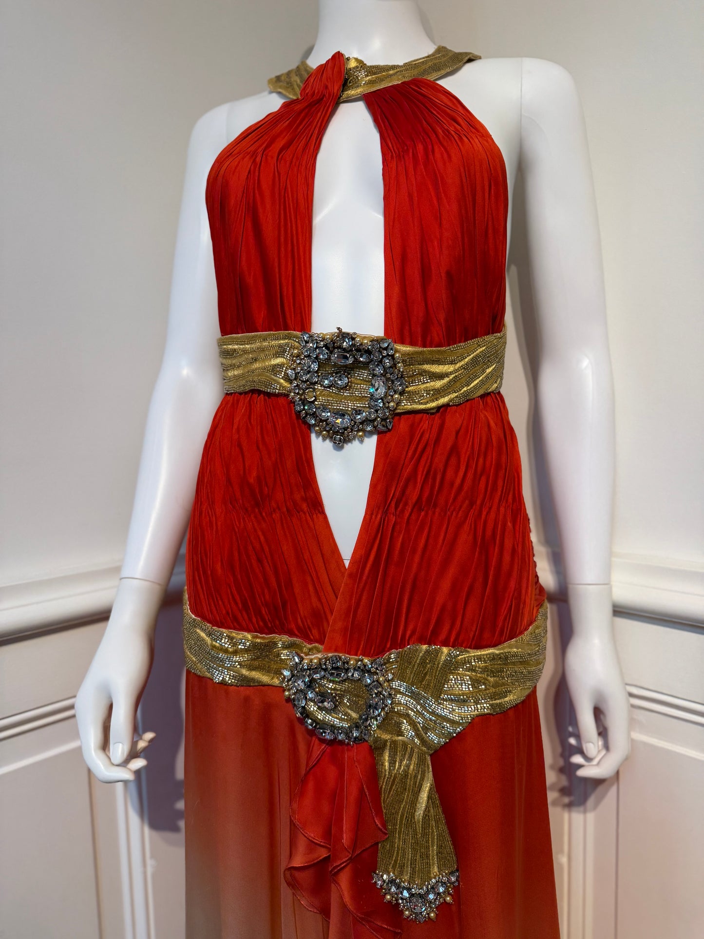 Roberto Cavalli SS 2006 Runway iconic silk backless dress with hand beaded details, embroidery✨